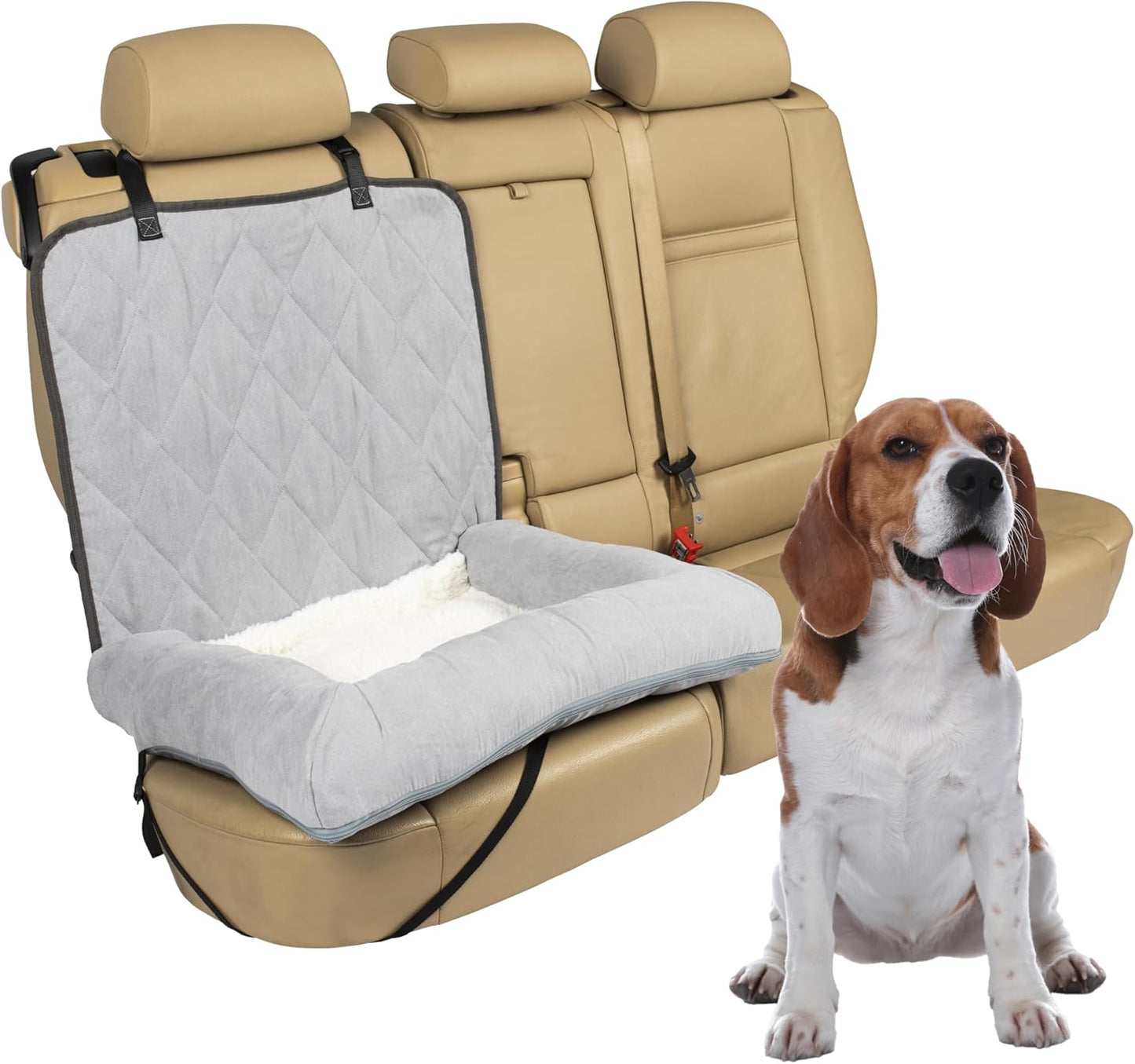 PetSafe Happy Ride Car Dog Bed - Best for Bucket Seats - Fits Cars, Trucks, Minivans and SUVs - Comfortable and Machine Washable - Durable Vehicle Pet Bed - Grey