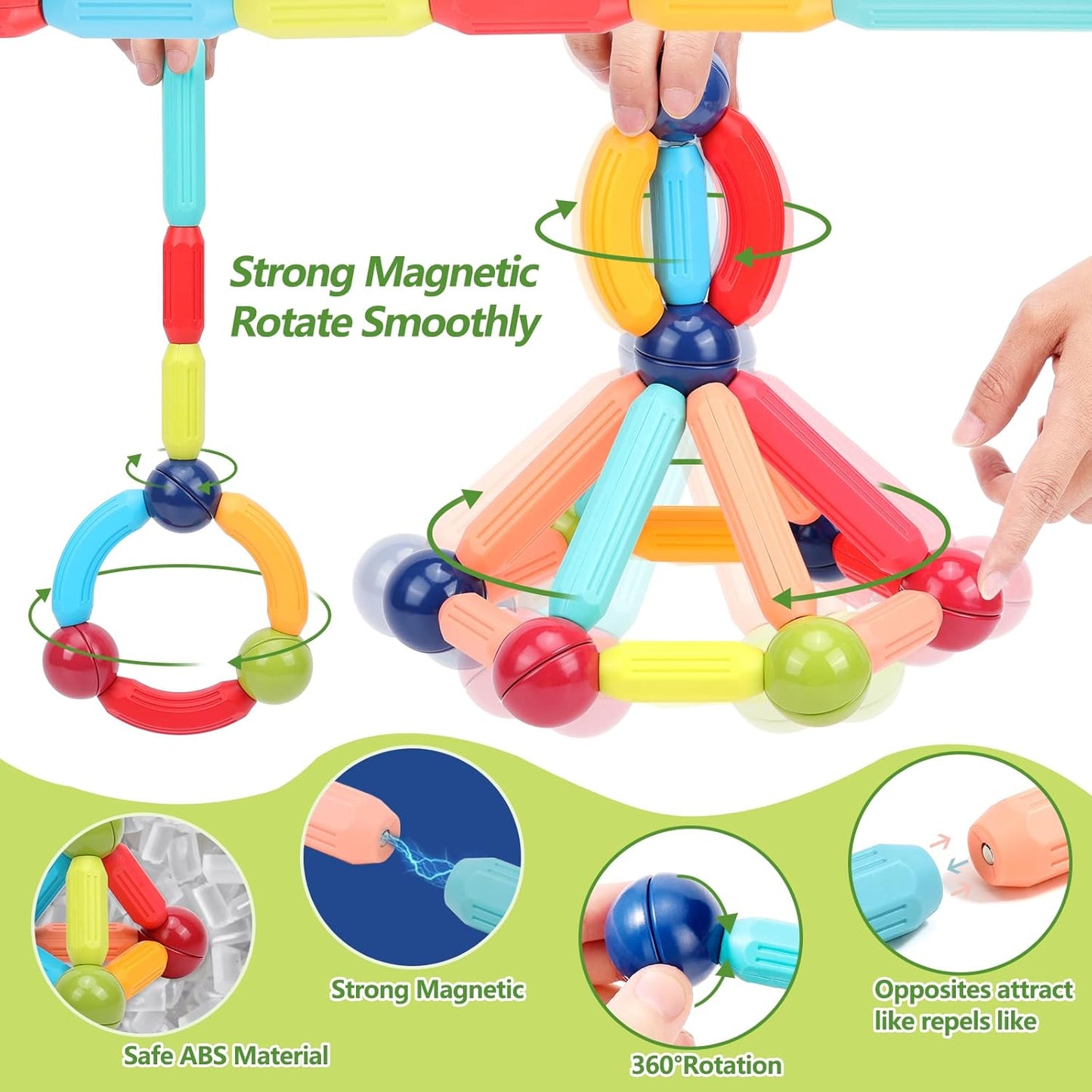 COUOMOXA Magnetic Building Blocks for Toddlers: STEM Educational Toys for 3 4 5+ Years Old Kids - Magnetic Stick Montessori Game for Family for Boys Girls 3-5