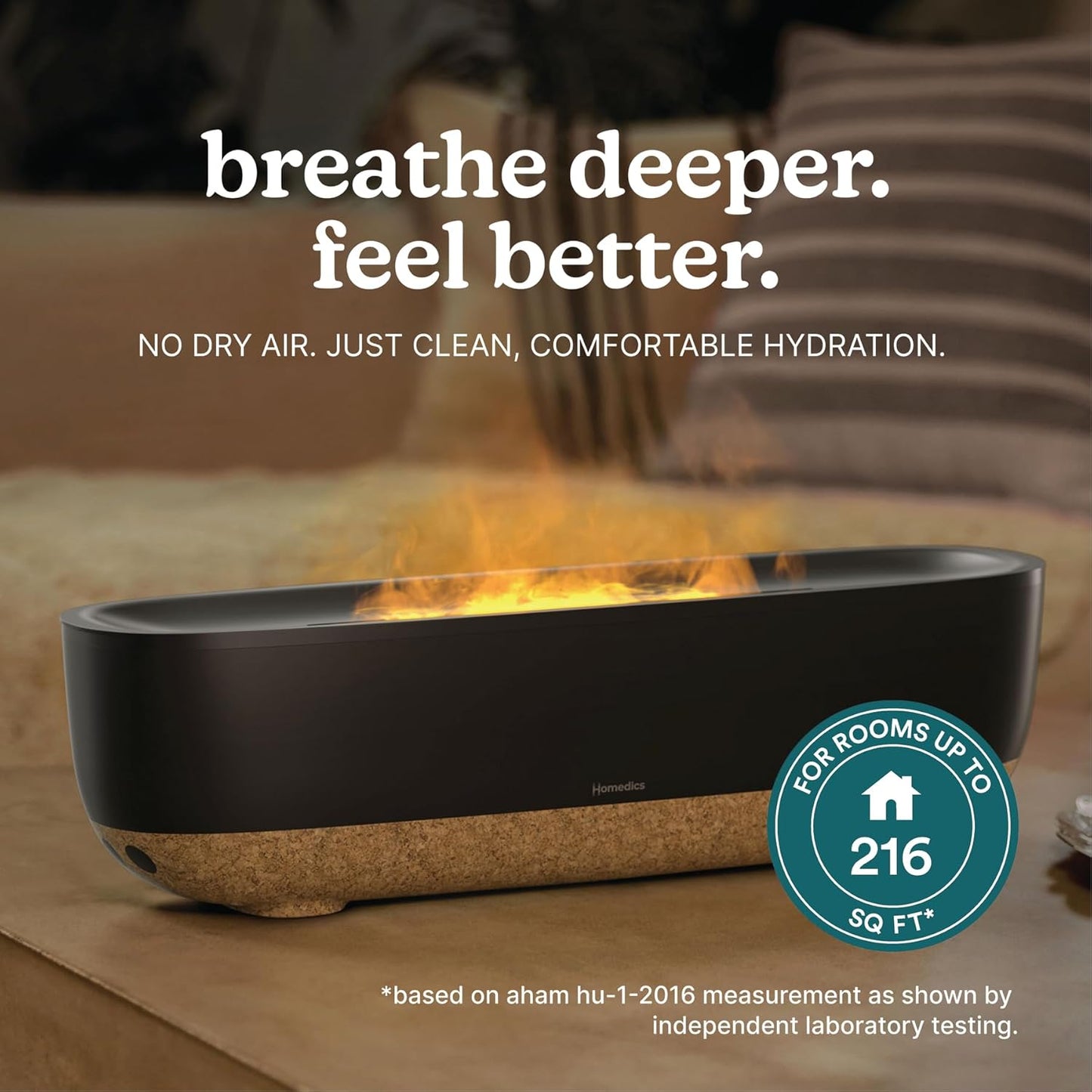 Homedics Fireside Ultrasonic Humidifier, Medium Sized Rooms, Visible Flame-Effect Cool Mist, 0.26-Gal Top-Fill Tank, Dry Air Relief at Home, Breathe & Sleep Better, Aromatherapy