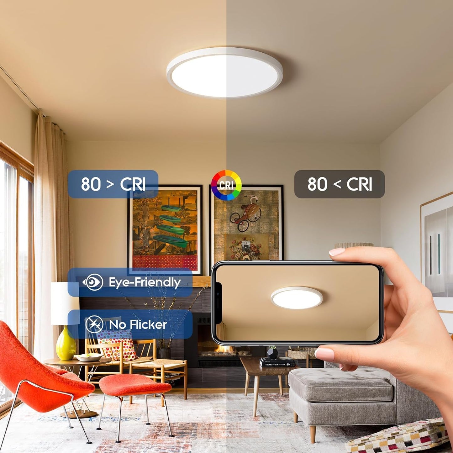 6 Pack 12 Inch Slim Dimmable LED Flush Mount Ceiling Light Fixtures, 24W 2640LM 3000K/4000K/5000K, House Upgrade Led Lights for Bedroom Hallway Laundry Room Rental Units, 240W Equiv., Black
