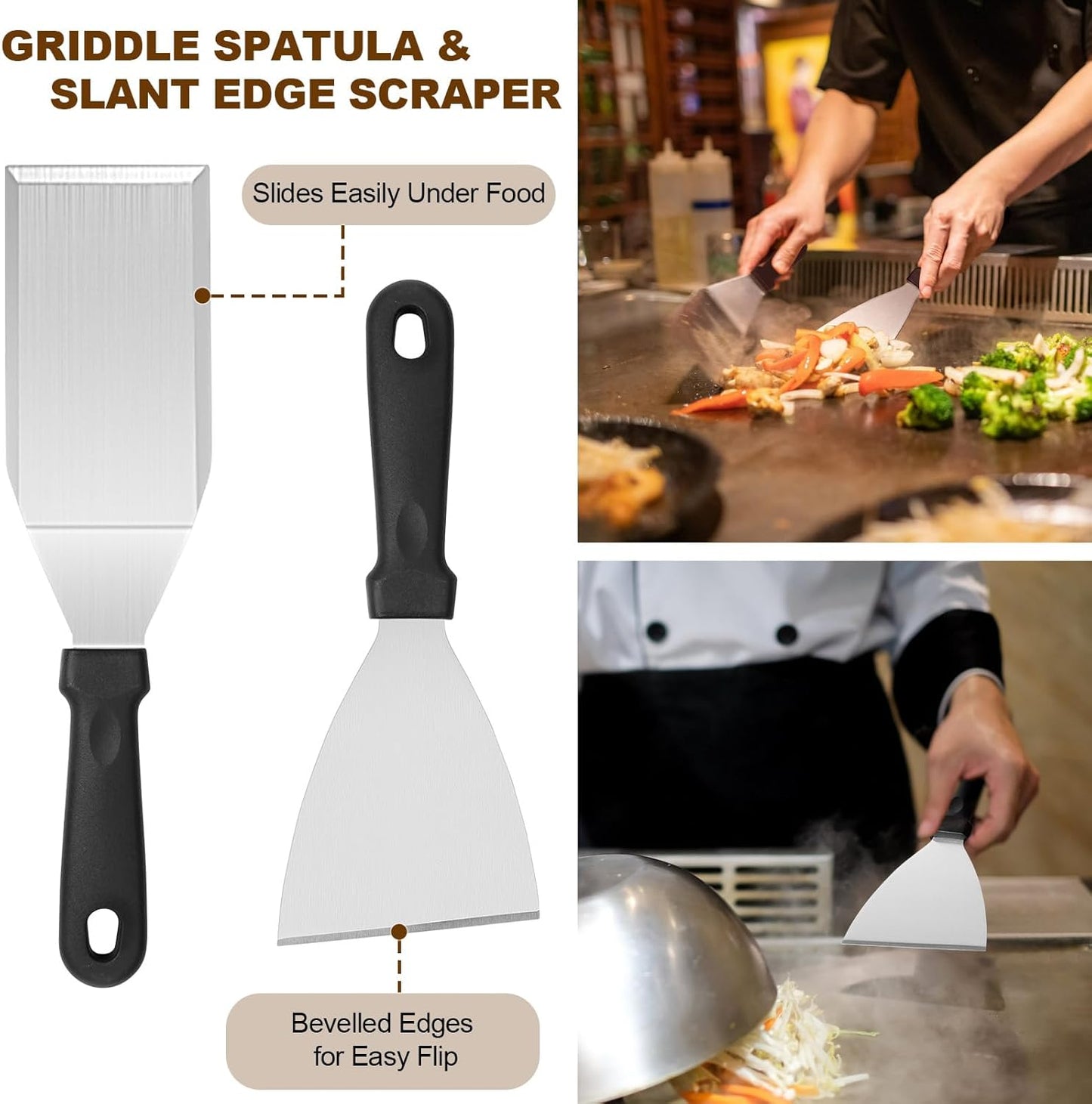 14PCS Griddle Accessories Kit, Flat Top Grill Accessories Set for Blackstone and Camp Chef, Grill Spatula Set with Enlarged Spatulas, Scraper for Outdoor Barbecue