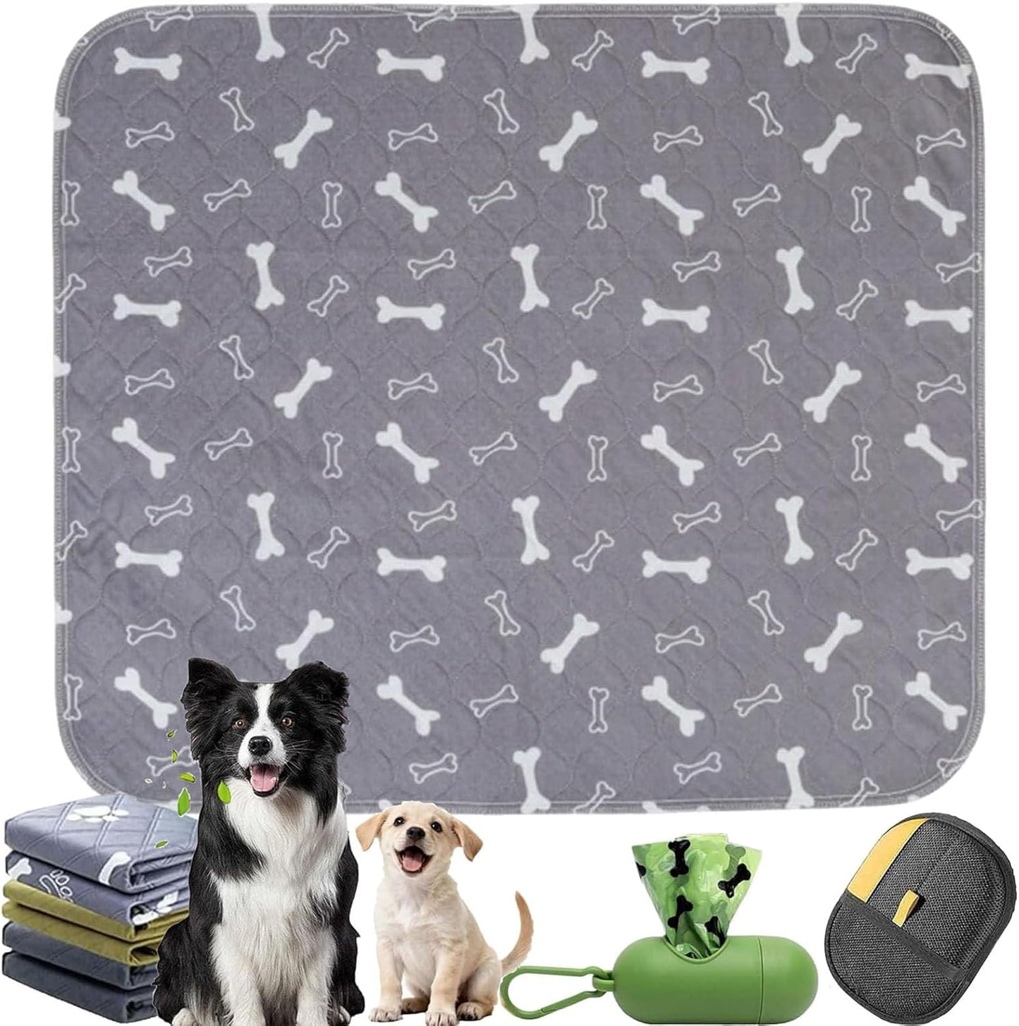 Training Mat, Fast Absorbent Pad, Reusable Washable Sheet, Puppy Potty Solution, Interior Floor Protection, Pet Comfort Accessory, Quilted Dark Gray Liner for Litter Box Grass Crate Training