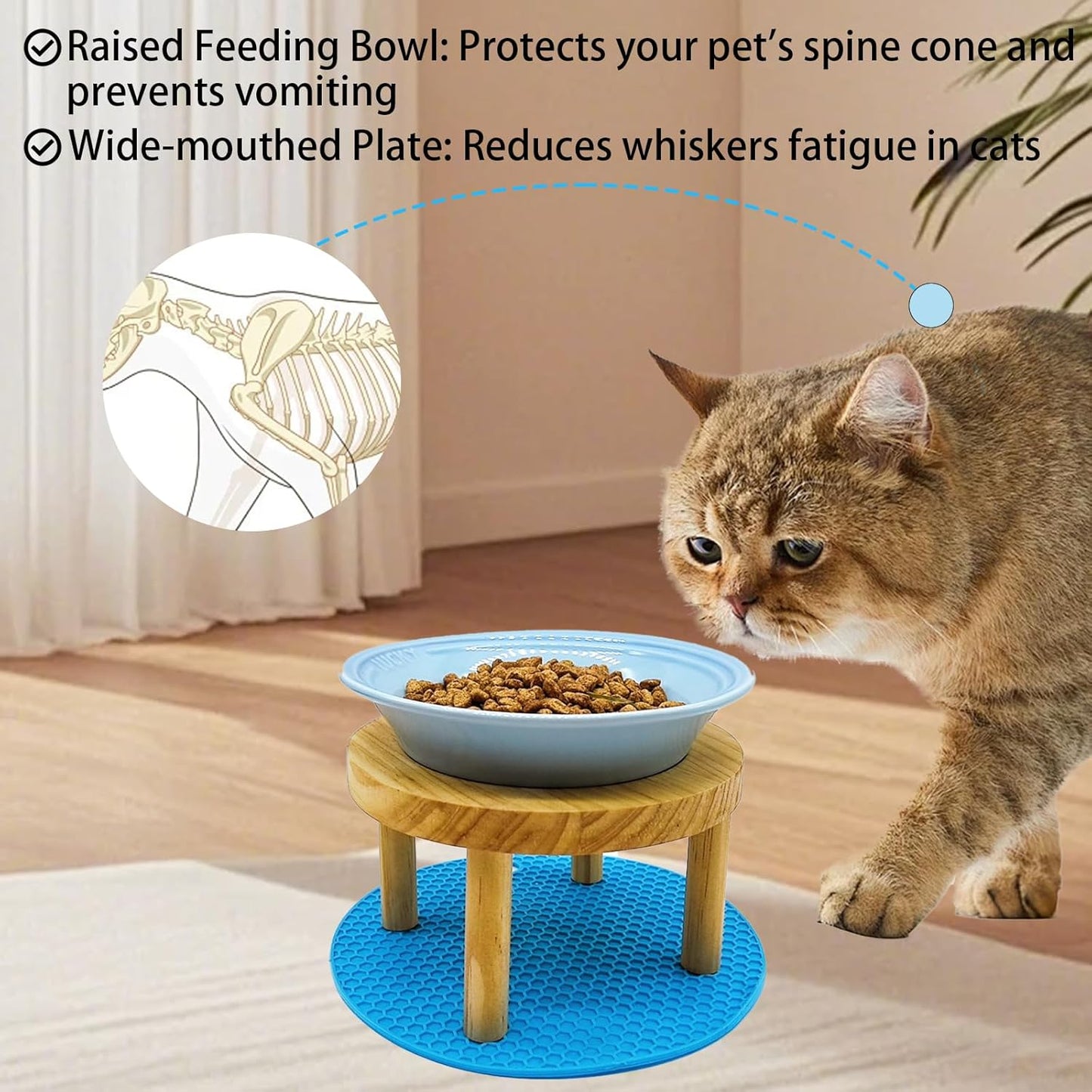 Elevated Cat Bowls Raised Ceramic Cat Dishes Adjustable Height Stand Whisker Fatigue Friendly Food Plates Feeding Station for Kittens Puppies Dog(Pink)(Blue)