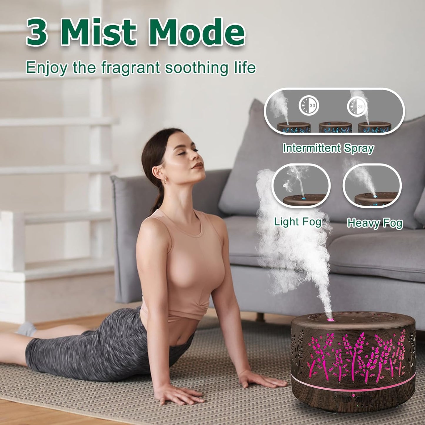 Diffusers for Essential Oils Large Room,600ml Essential Oil Diffusers for Home,Waterless Auto Off 7 Colors Changed 3 Mist Modes,Cool Mist Humidifiers for House Bedroom Decor,Gifts,Dark Wood