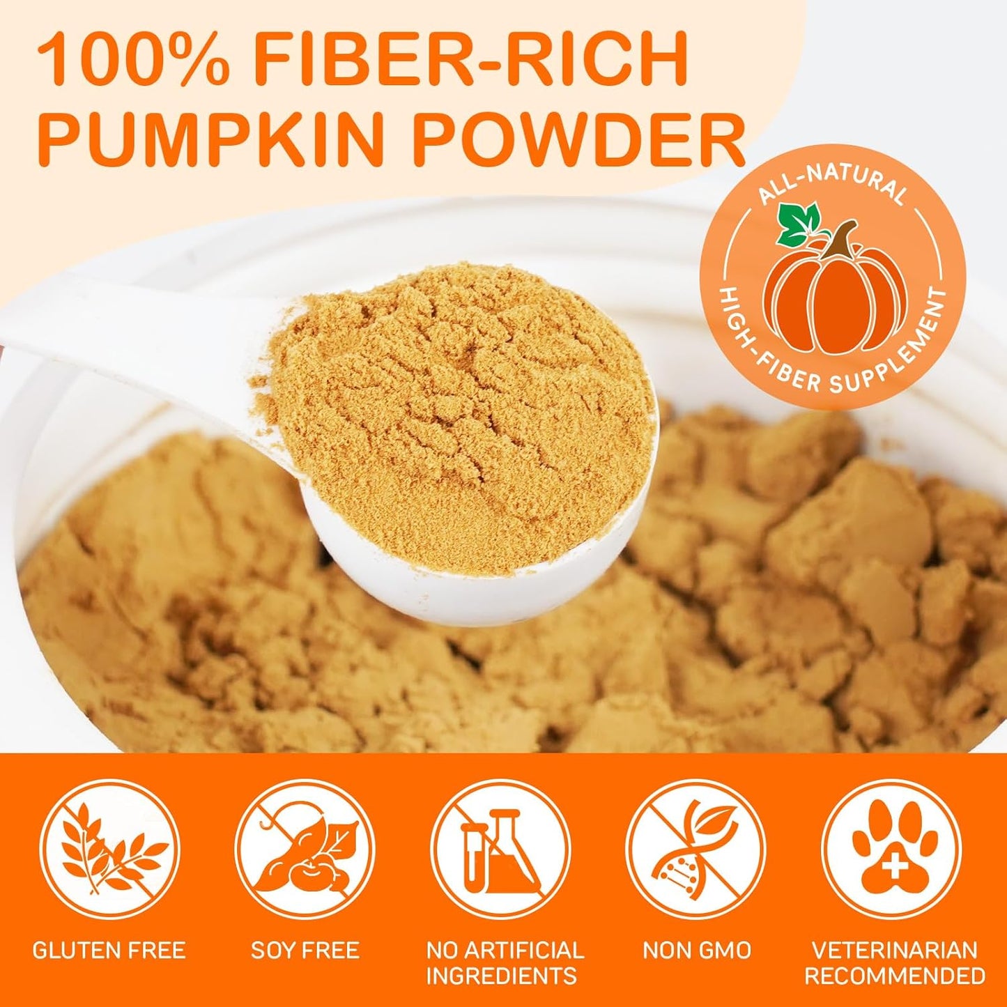 Organic Pumpkin Powder for Dogs & Cats, High Fiber Digestive Support with Enzymes & Apple, Helps Firm Stool, Relieve Constipation & Diarrhea, Easy Mix Pumpkin Puree Topper, 7.05 oz (200 g)