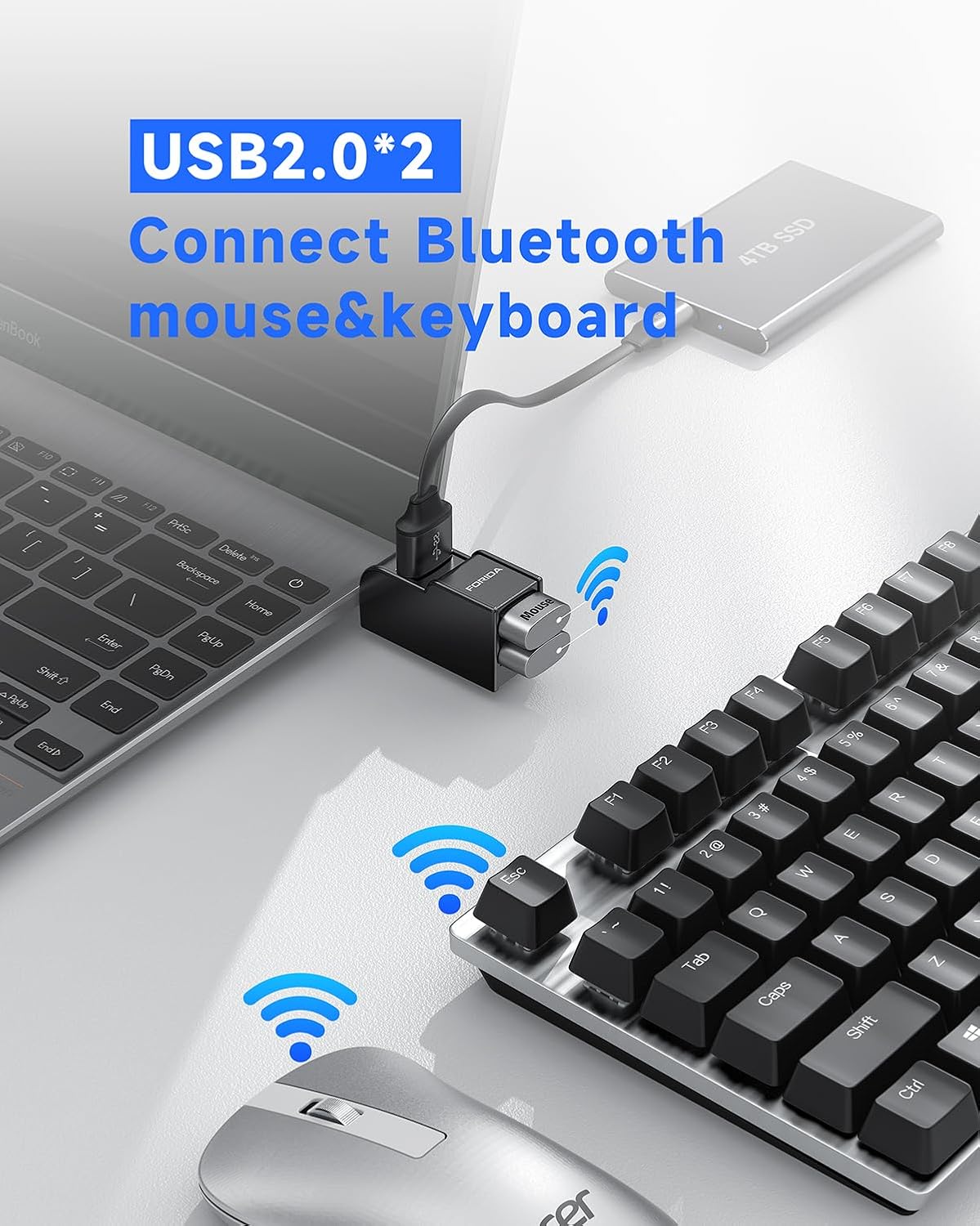 FORIDA 3 Ports USB Adapter, USB Hub with USB 3.0 and Double USB Adapter, Portable USB Splitter 1 in 3 Out for Keyborad, Mobile Hard Disk, U Disk, Camera, Mouse etc Laptop Accessories (Black)
