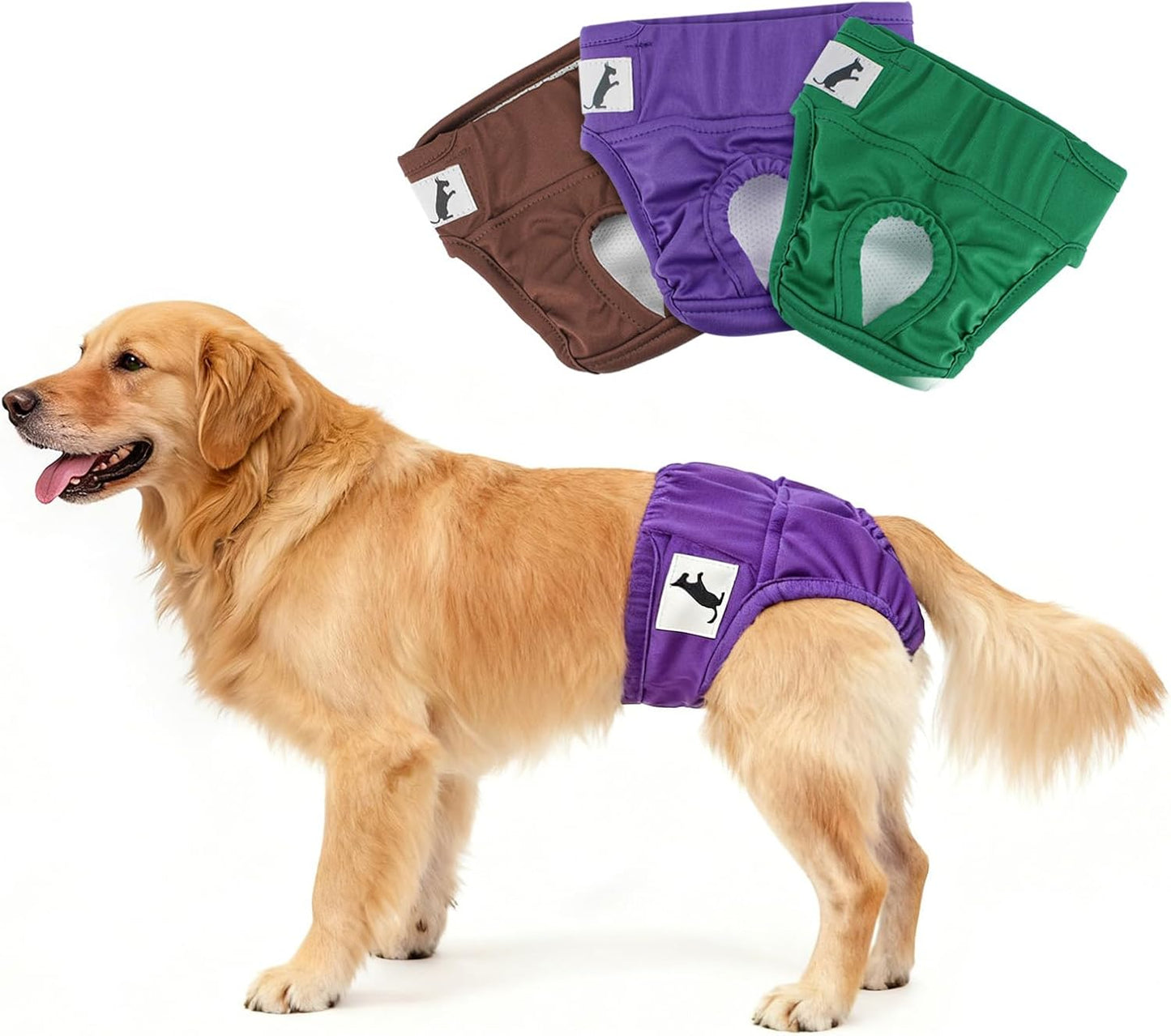 LESYPET Dog Diapers, Waterproof Female Dog Diapers for Dogs in Heat, Excitable Urination, or Incontinence, Washable and Reusable, Pack of 3, Size XX-Large