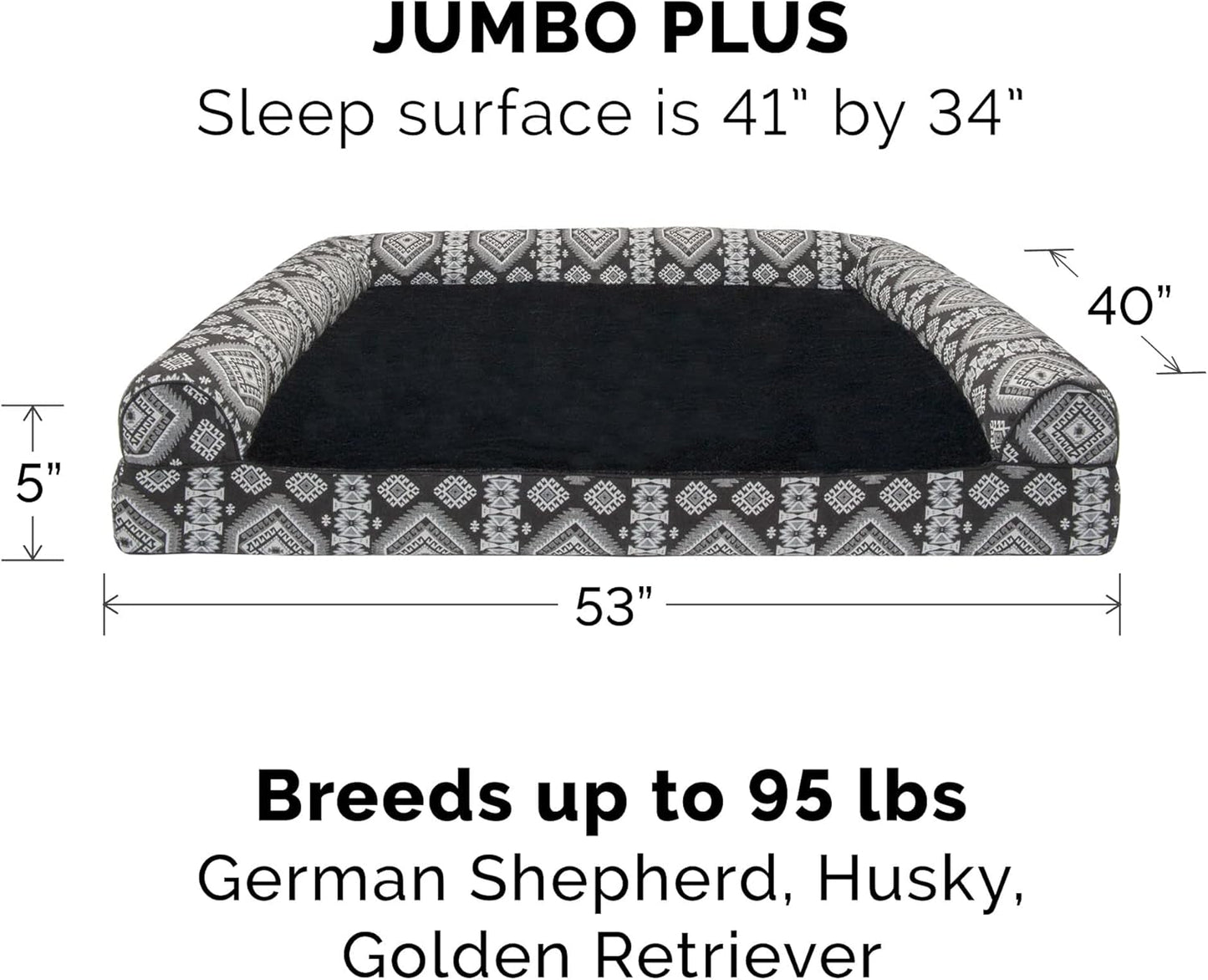Furhaven Replacement Dog Bed Cover Plush & Southwest Kilim Décor Sofa-Style, Machine Washable - Black Medallion, Jumbo Plus (XX-Large)