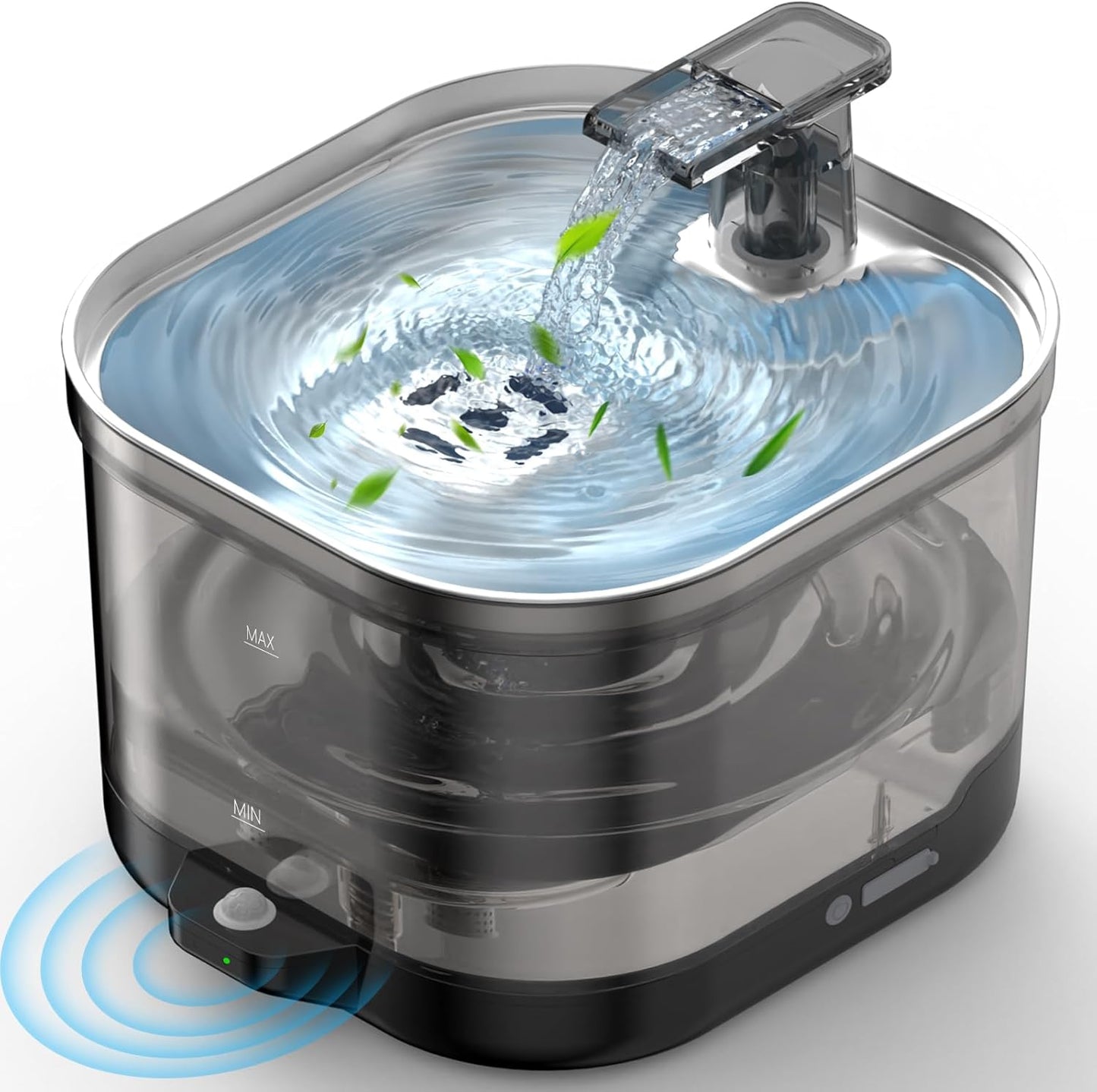 Wireless Cat Water Fountain Cordless with External Pump, 5000MAh Battery Operated, 68oz Rechargeable Automatic Pet Cat Fountains for Drinking with Motion Sensor, Quiet Pump(1 Filter)