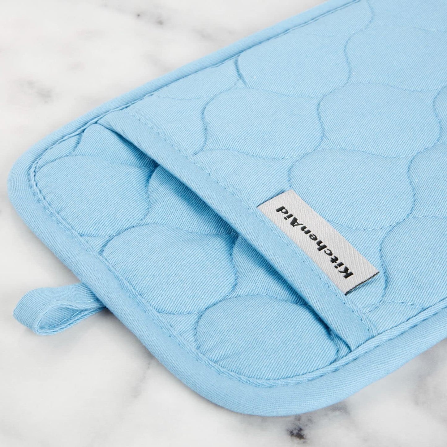 KITCHENAID Quilted Cotton Terry Cloth Oven Mitt, Pot Holder, Kitchen Towel 4-Pack Set, Heat Resistant, Silicone Grip, Gift Set, Blue Velvet, 16"x26", 7"x13" & 7"x10"