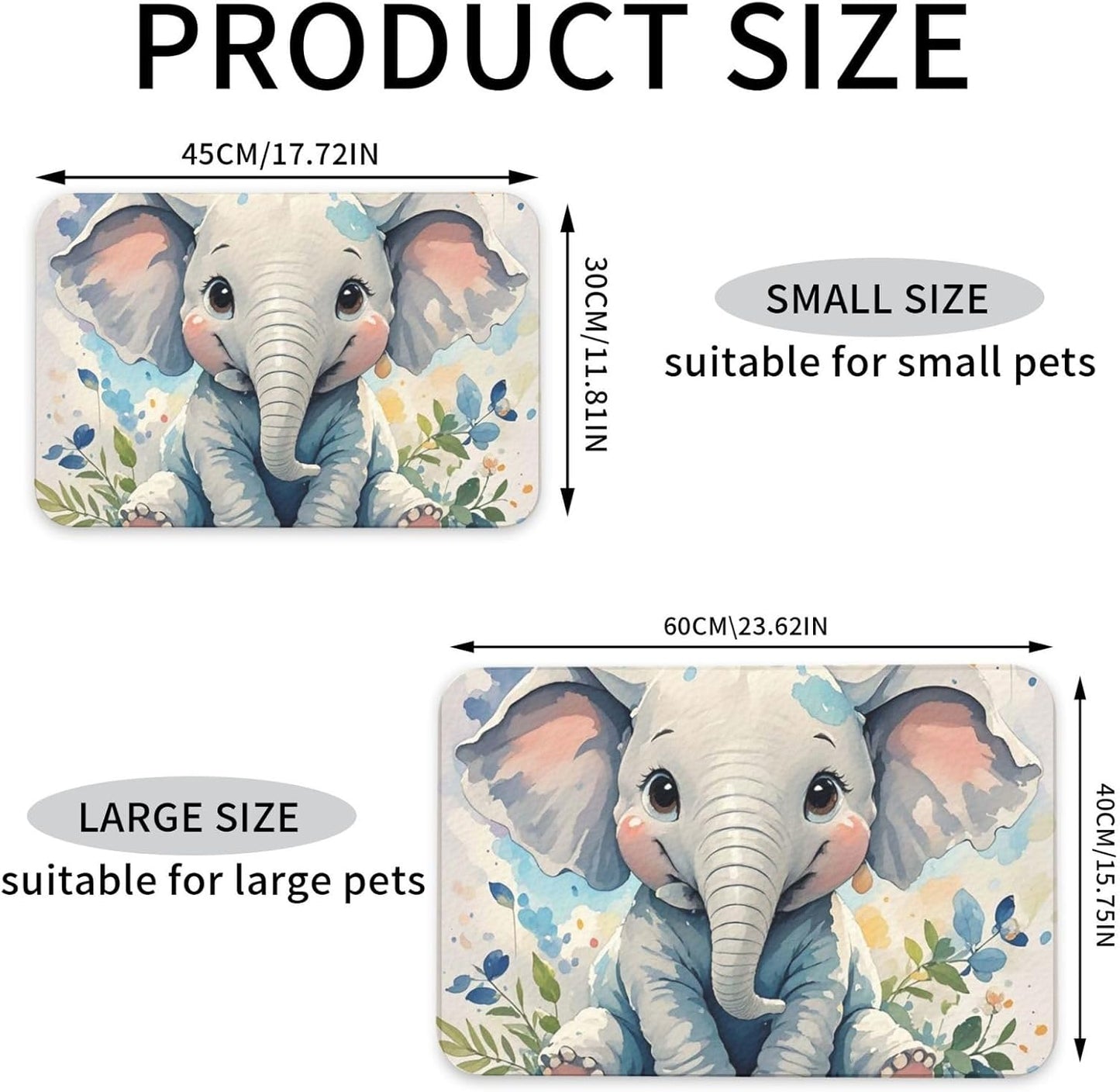 Pet Feeding Mat Leather Dog Food Mat Waterproof Pet Tablecloth Cute Elephant Watercolor Pet Placemat for Dogs Absorbent Dog Bowl Mat Anti-Slip Dogs Mats for Food and Water