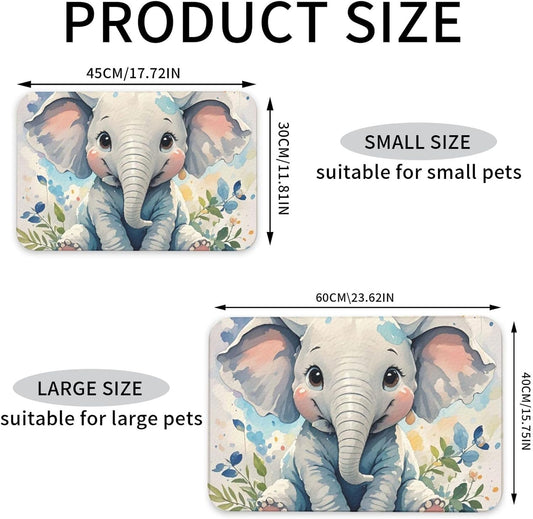Pet Feeding Mat Leather Dog Food Mat Waterproof Pet Tablecloth Cute Elephant Watercolor Pet Placemat for Dogs Absorbent Dog Bowl Mat Anti-Slip Dogs Mats for Food and Water