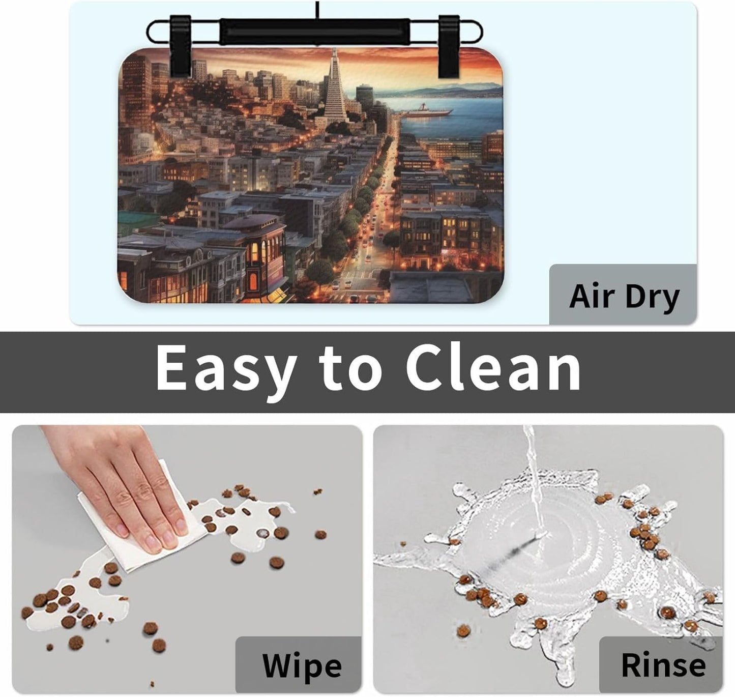 San Francisco Pet Feeding Mat 30x45cm Absorbent Leather Dog Cat Food Mats Non-Slip Dog Bowl Mats for Food and Water, Quick Dry Pets Placemats for Cats and Dogs Water Bowl