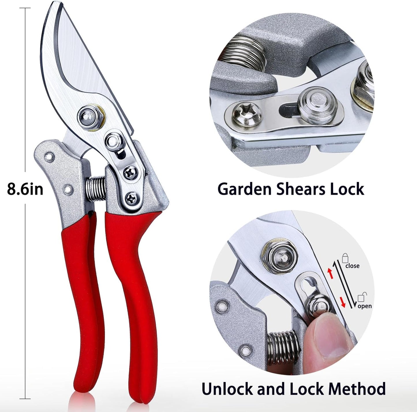 Kynup Pruning Shears, Gardening Scissors, Pruners for Gardening, Heavy Duty Garden Tools, Garden Grass Clippers Hand Hedge Shears, (Red)
