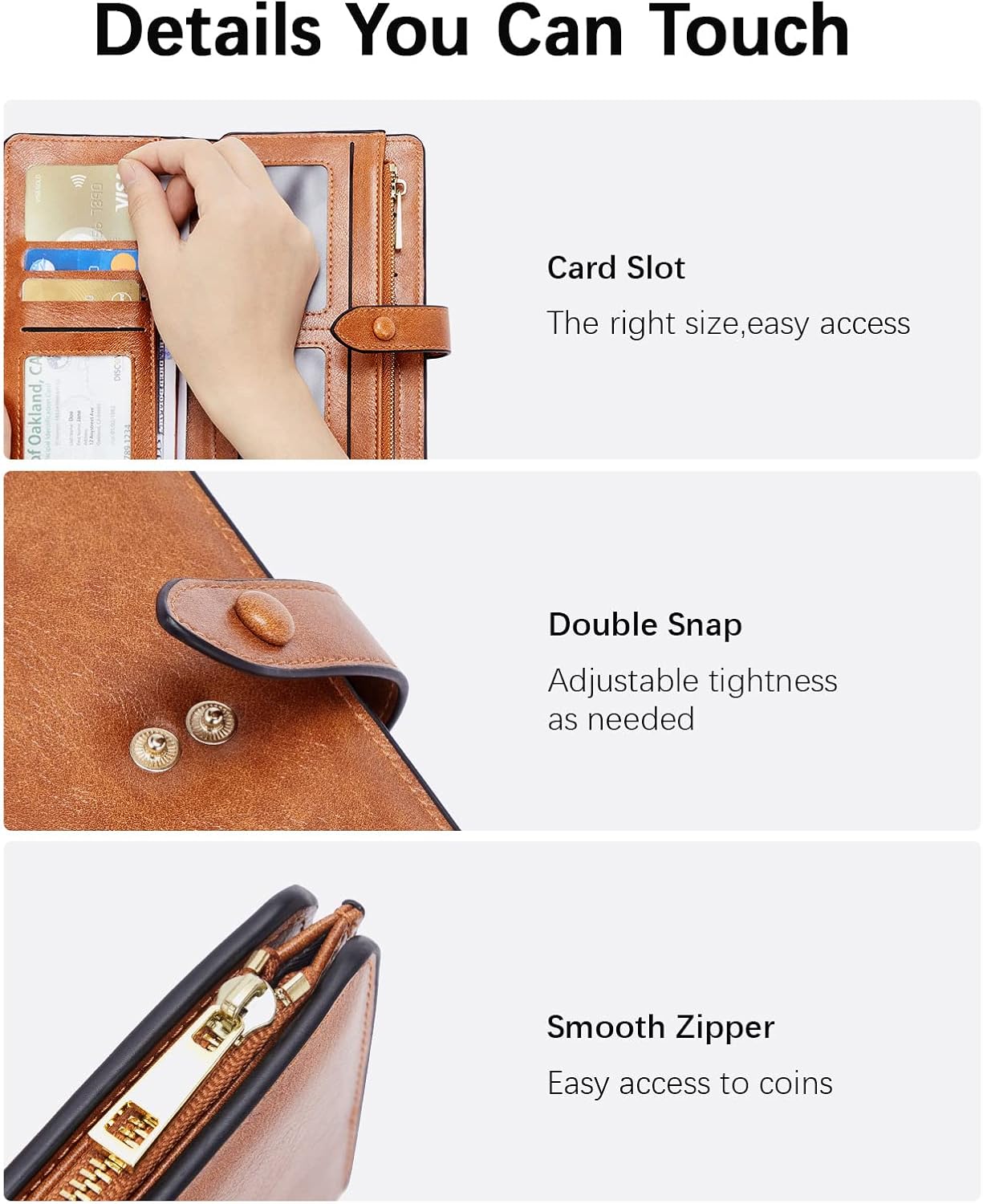 BOSTANTEN Leather Wallets RFID Blocking Large Capacity Trifold Card Holder Ladies Phone Clutch Brown