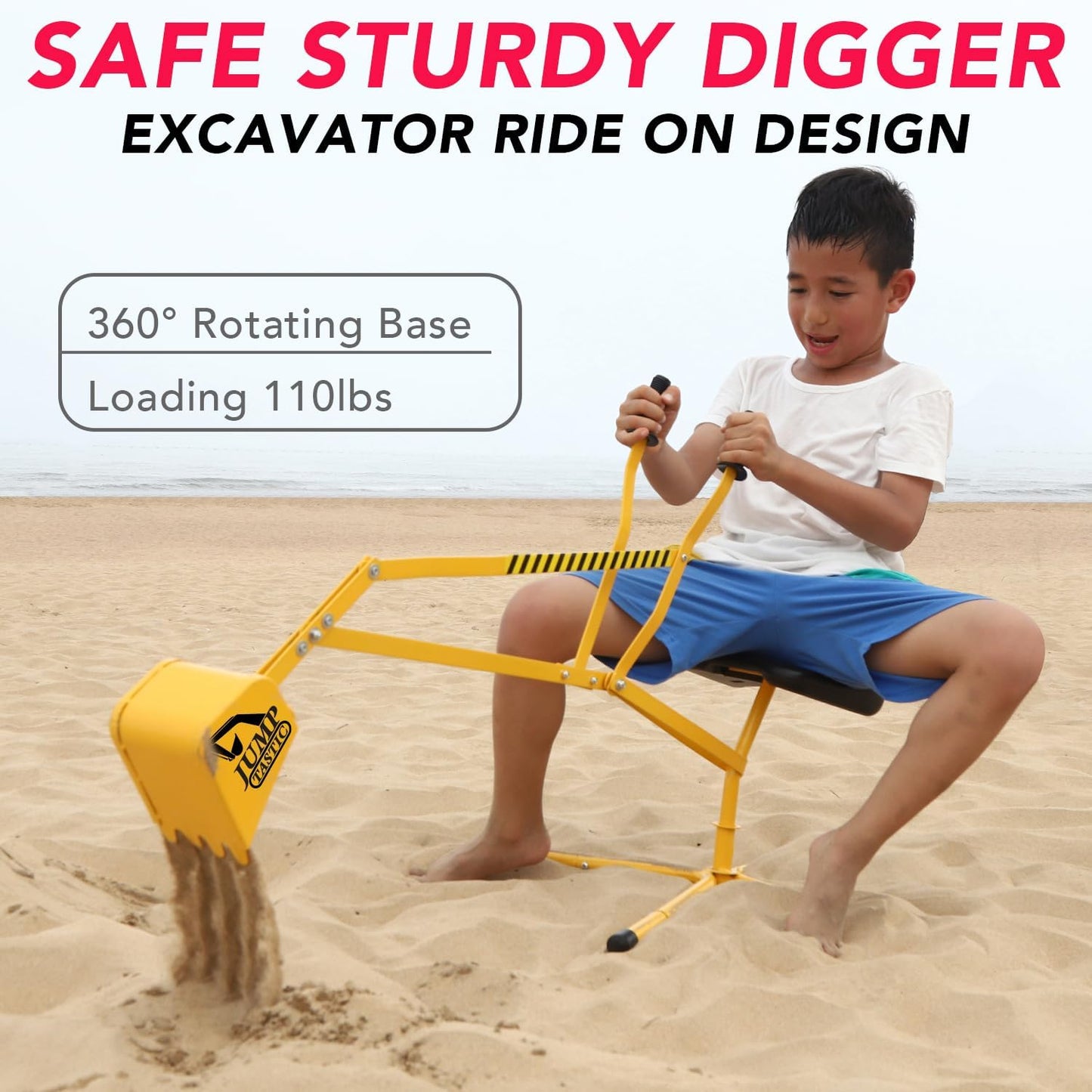 Sand Digger Sandbox Digger Toy, 360°Rotating Base, Sturdy Stable Steel Frame Structure-Metal Bucket, Kids Digger Excavator Digging Toys Excavator Ride on Beach Toys, Ideal for Sand Sandbox Beach Snow