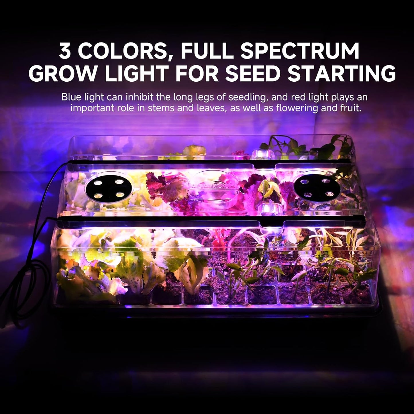 Large Seed Starter Tray with Grow Light and Thermostat Controller Heat Mat, 10"x 20.75" Heat Mats for Plant Growing，68-113°F Adjustable，Color Change Grow Lights，Germination Trays Kits