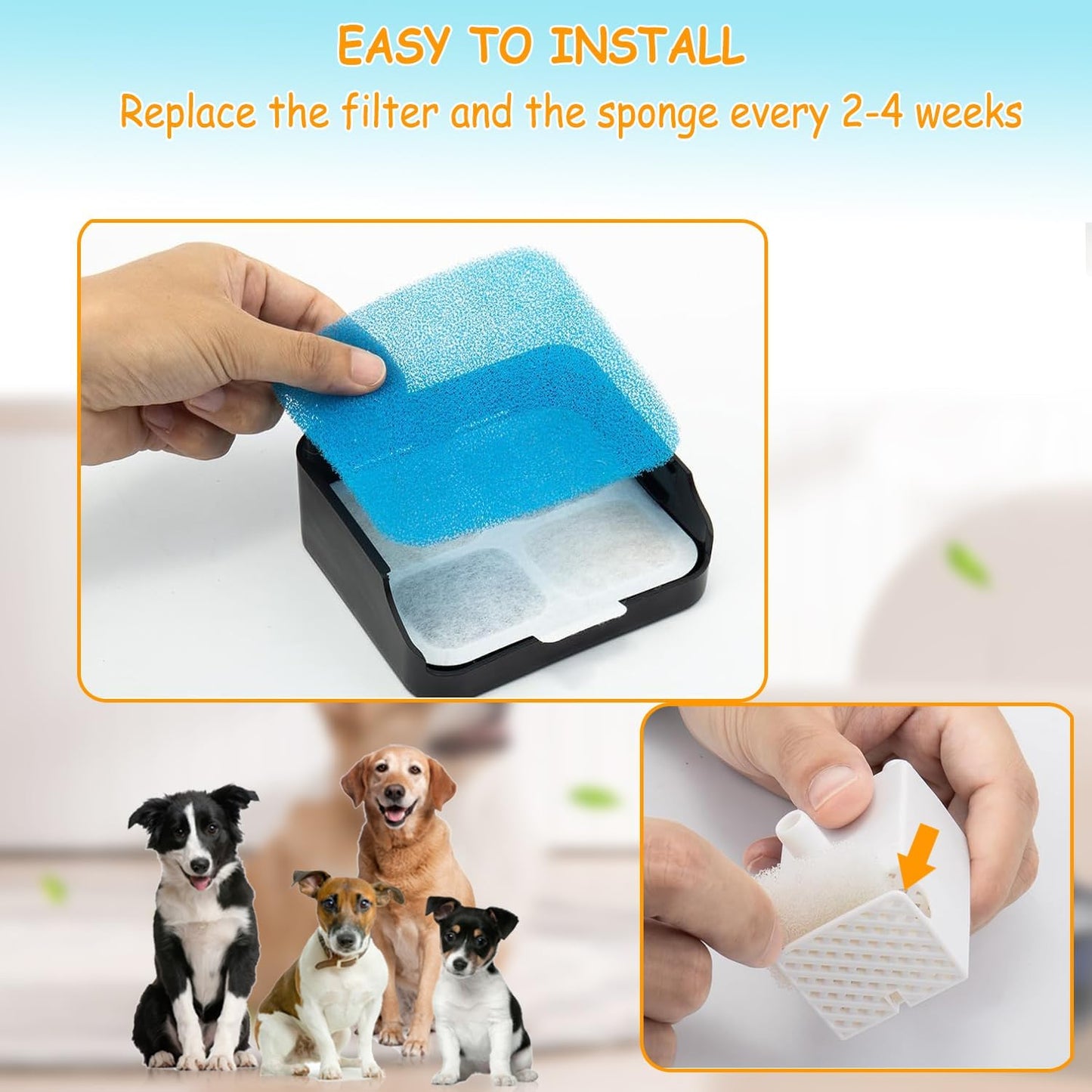 16+16 Pack Replacement Filters for Oneisall PW07SAU 10L/2.64Gal Stainless Steel Dog Water Fountain, Includes 16 Filters & 16 Sponges