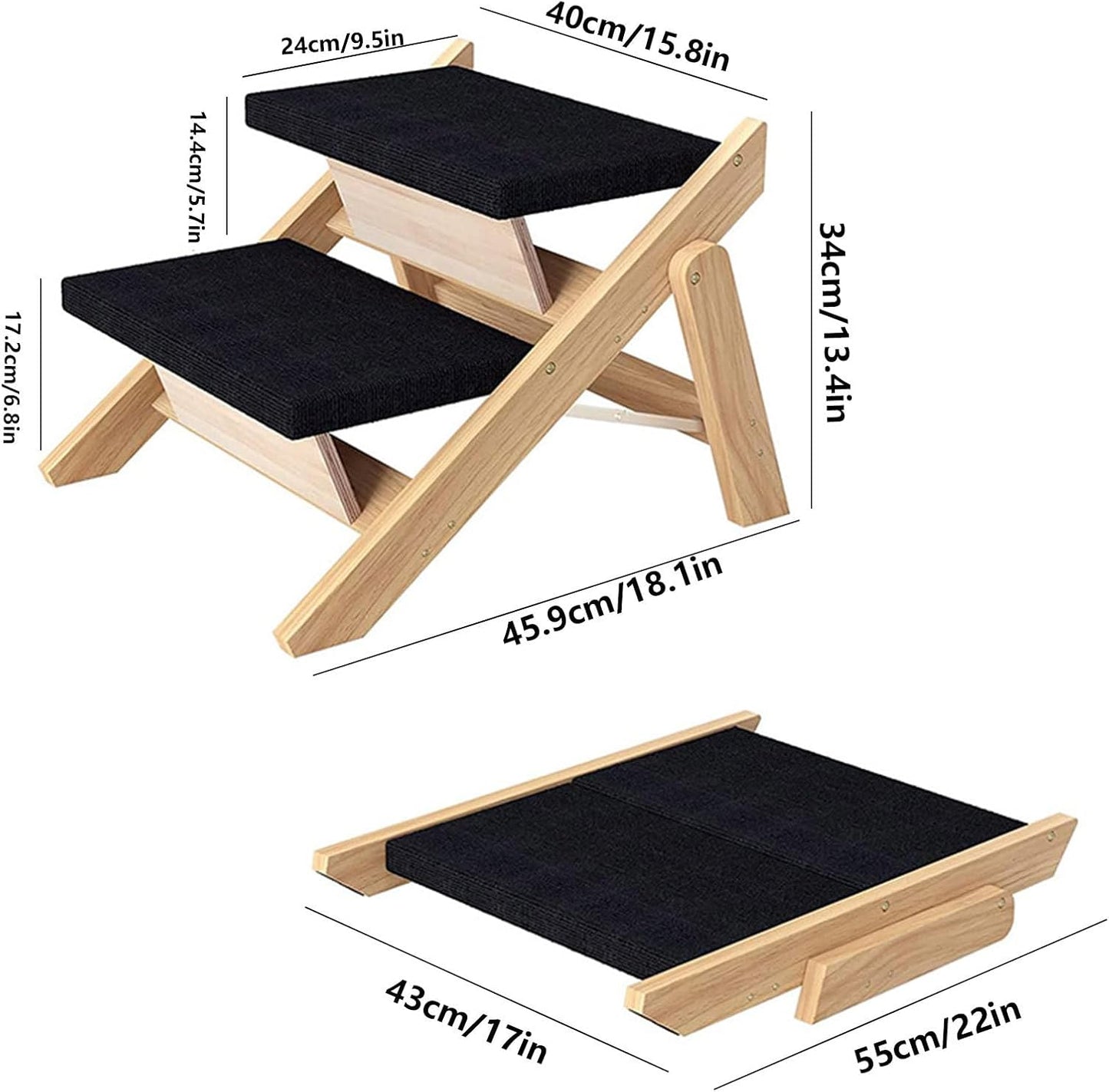 High Bed Stairs, Folding 2 in 1 Pet Bed Ramp, Non Slip Dog Bed Ladder, Easy Climbing Puppy Ramp Steps, Strong Bearing Capacity Pet Staircase, Durable Dog Ramp Aid for High Bed Climbing Indoor