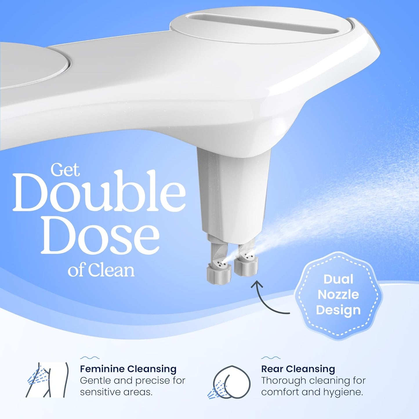 CLEAR REAR Bidet Attachment for Toilet Seat - Non-Electric with Self Cleaning Nozzles, Leak Proof Connectors, Adjustable Water Spray, Rear & Feminine Wash - Hygienic Bathroom Upgrades (Black)