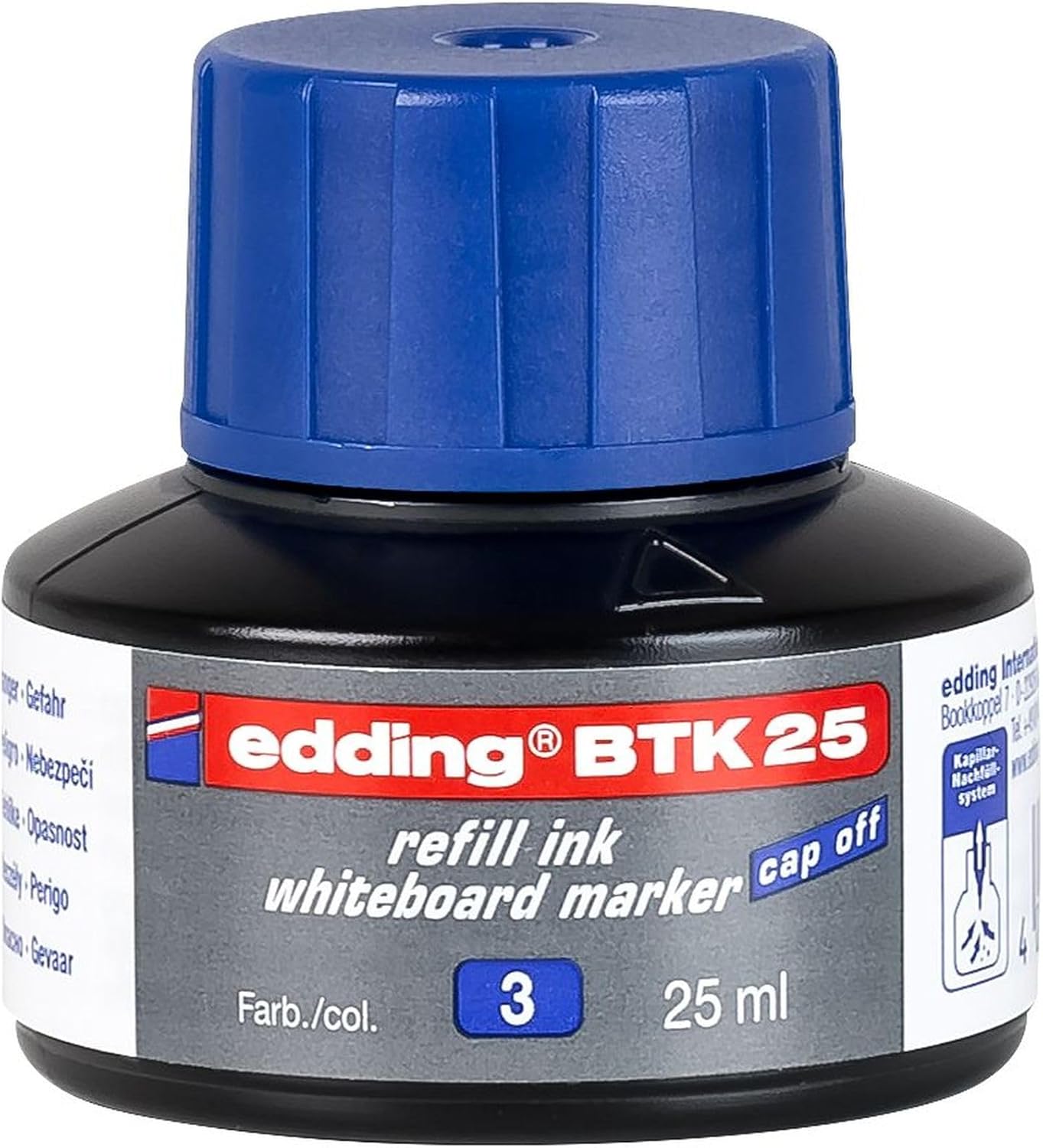 edding BTK 25 navulinkt whiteboardmarker - blauw - 25 ml - met druppelsysteem, voor snel navullen van vrijwel alle whiteboardmarkers van edding