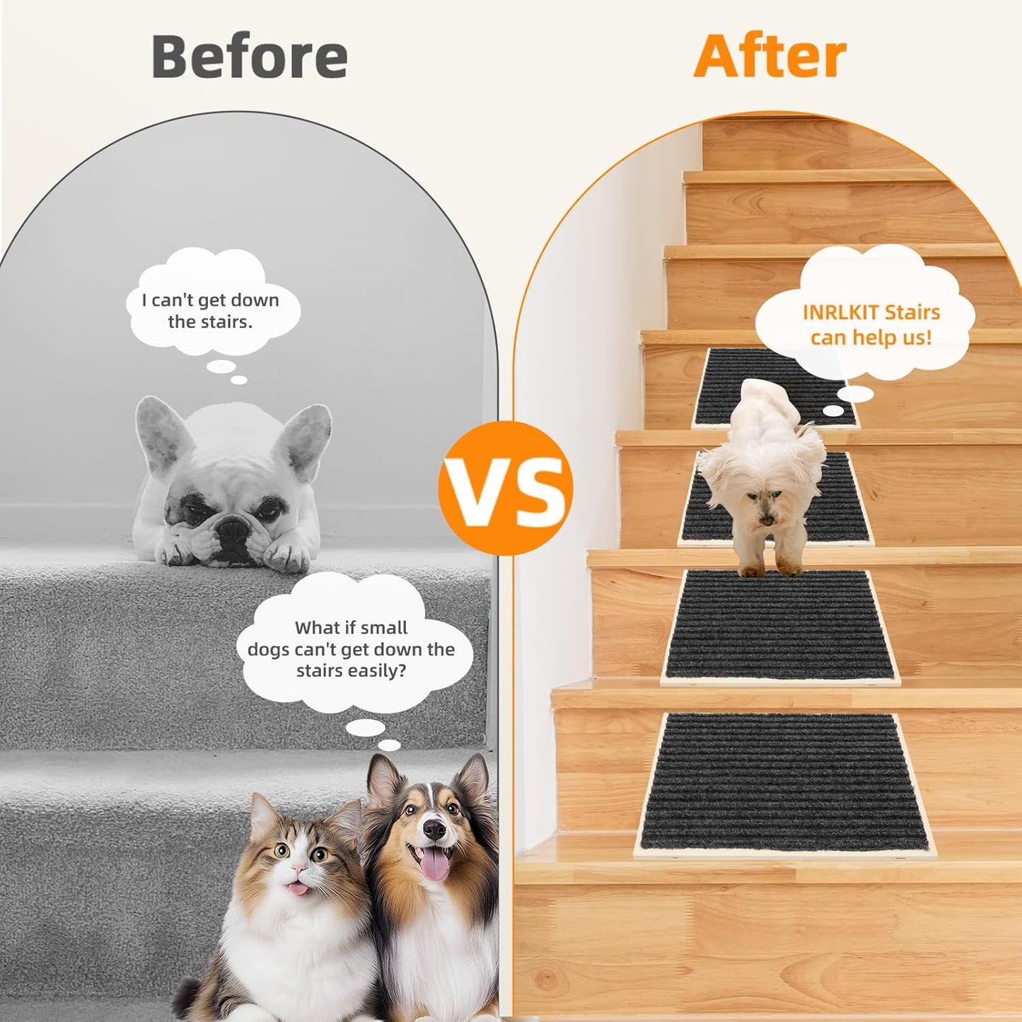 2Pack Wooden Dog Ramp for Stairs Suits for Small Medium Large Dogs Cats, Pet Steps for Staircase Ramp for Dogs Cats, Need Installation