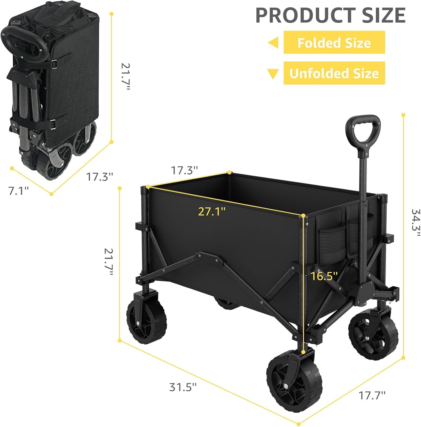 Collapsible Wagon with Wheels, Portable Wagons Carts Foldable, Folding Wagon Cart for Groceries, Sports Garden Shopping Utility Wagon