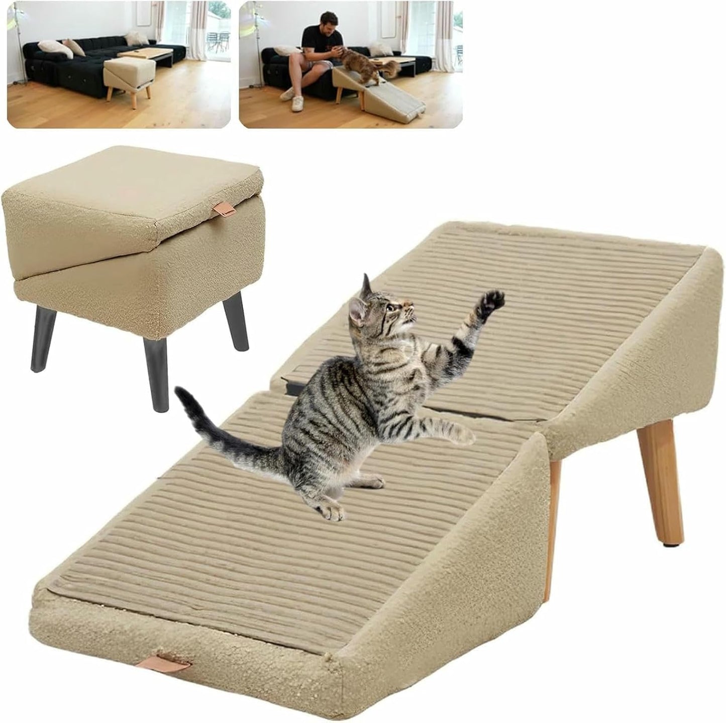 Split Ottoman Dog Ramp,Folding Dog Stairs,2 in 1 Sofa Dogs Ramp,All-in-One Lightweight Bed Dog Ramp for Large and Small Dogs,Suitable for Bed and Sofa