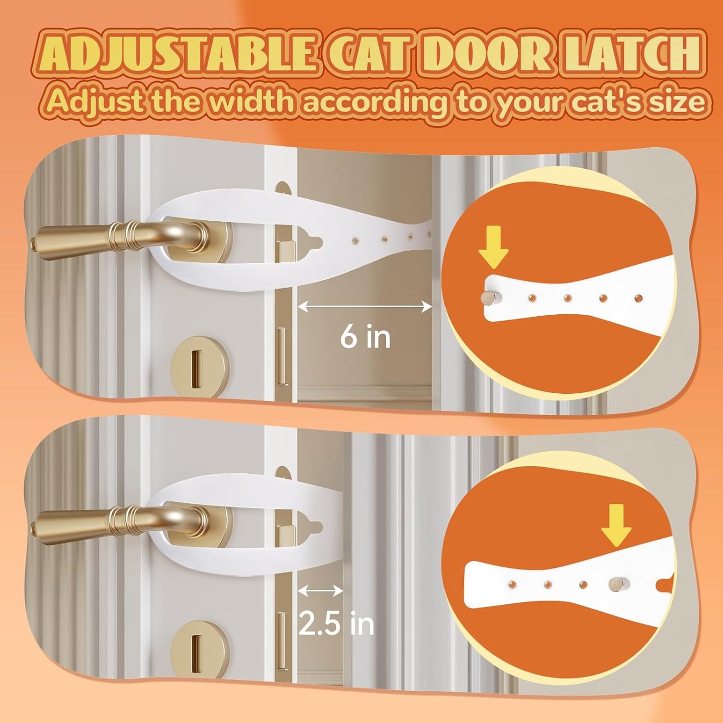 TGIOW Cat Door Latch, 2 Pcs Cat Door Stopper Pet Door Latch to Keep Dog Out of Litter Box and Food, Door Prop for Cat with 5 Adjustable Size Strap 2.5-6" Wide, No Measuring, Easy to Install, White