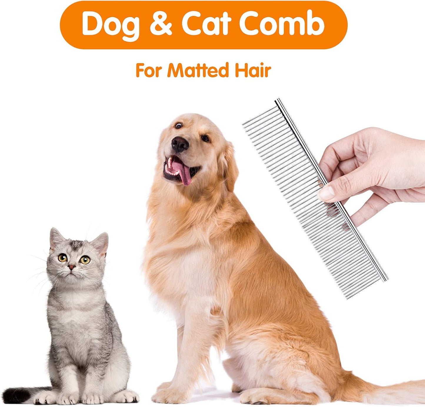 Pettom Pet Steel Grooming Tool Poodle Finishing Butter Comb 7 1/2-inch L silver Slow Feeder Cat Bowl with Stand, Ceramic Slow Eating Cat Bowl with Higher Edges Fish Pool Design Elevated Cat Food Bowl
