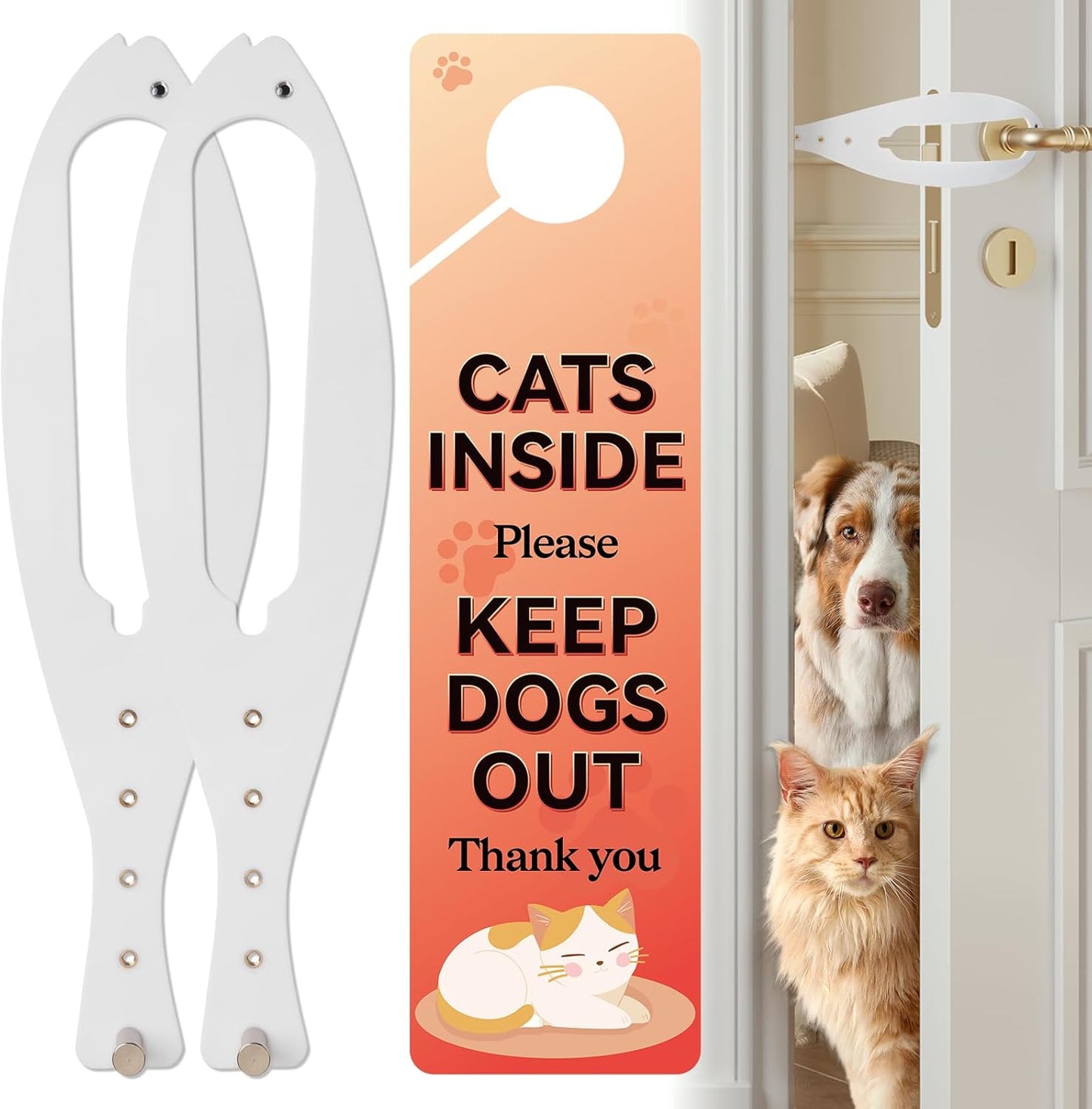 TGIOW Cat Door Latch, 2 Pcs Cat Door Stopper Pet Door Latch to Keep Dog Out of Litter Box and Food, Door Prop for Cat with 5 Adjustable Size Strap 2.5-6" Wide, No Measuring, Easy to Install, White