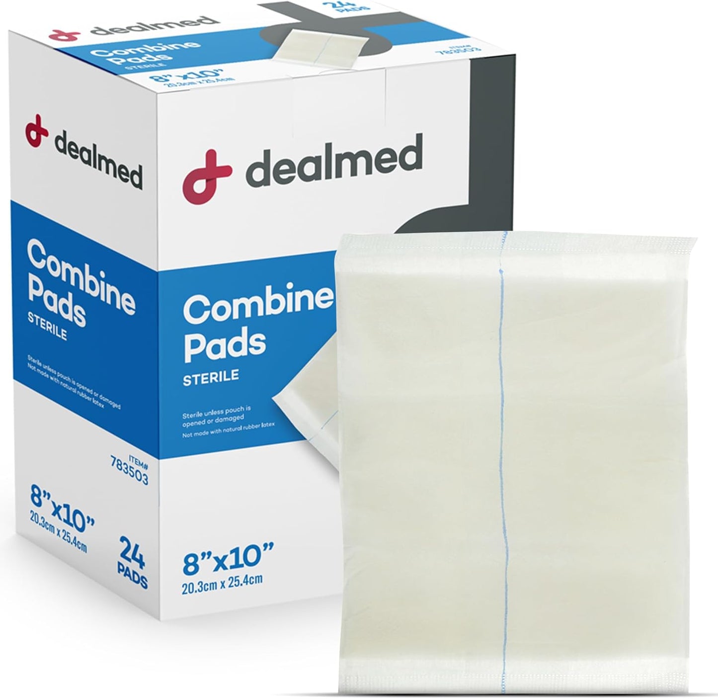 Dealmed Abdominal Combine Pads 8"x10" (24-Pack) Sterile Individually Wrapped, ABD Pads, Absorbent, Non Adherent for Wound Care, Drainage, First Aid, 24/Box (1 Pack)