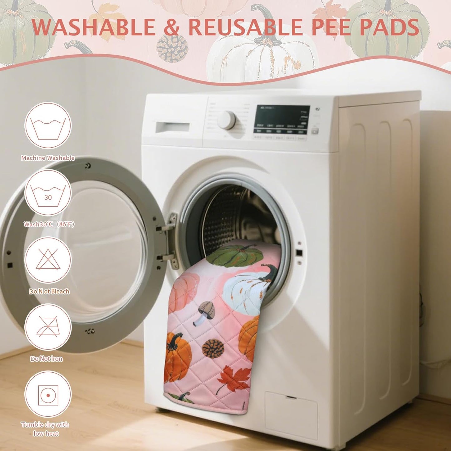 IEUUMLER Washable Pee Pads for Dogs, 2 Pack Pumpkin Pattern Reusable Waterproof Puppy Potty Pads, Non-Slip Absorbent Pet Training Pads for Playpen Crate Bed EU016 Pink Pumpkin, 24x18