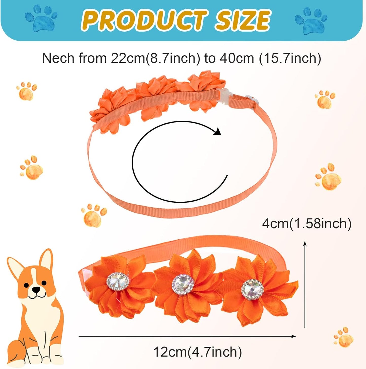 Reginary 80 Pcs Dog Bowtie Flower Collar Girl Dog Accessories Adjustable Girl Puppy Collars Cat Bow Tie Flower with Diamond Crystal for Cats Pet Summer Birthday Party Christmas Wedding Supplies