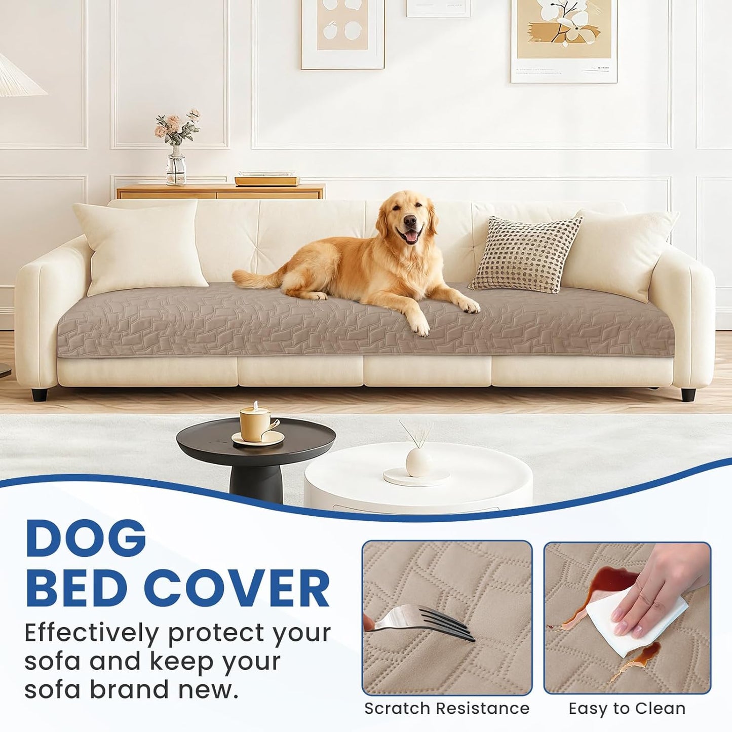 Waterproof Couch Covers for Pets, Waterproof Dog Bed Cover, Anti-Slip Soft Dog Blankets, Couch Cover for Dogs Washable, Pet Blanket for Puppy Large Dogs Cat (30x70 Inch, Khaki)