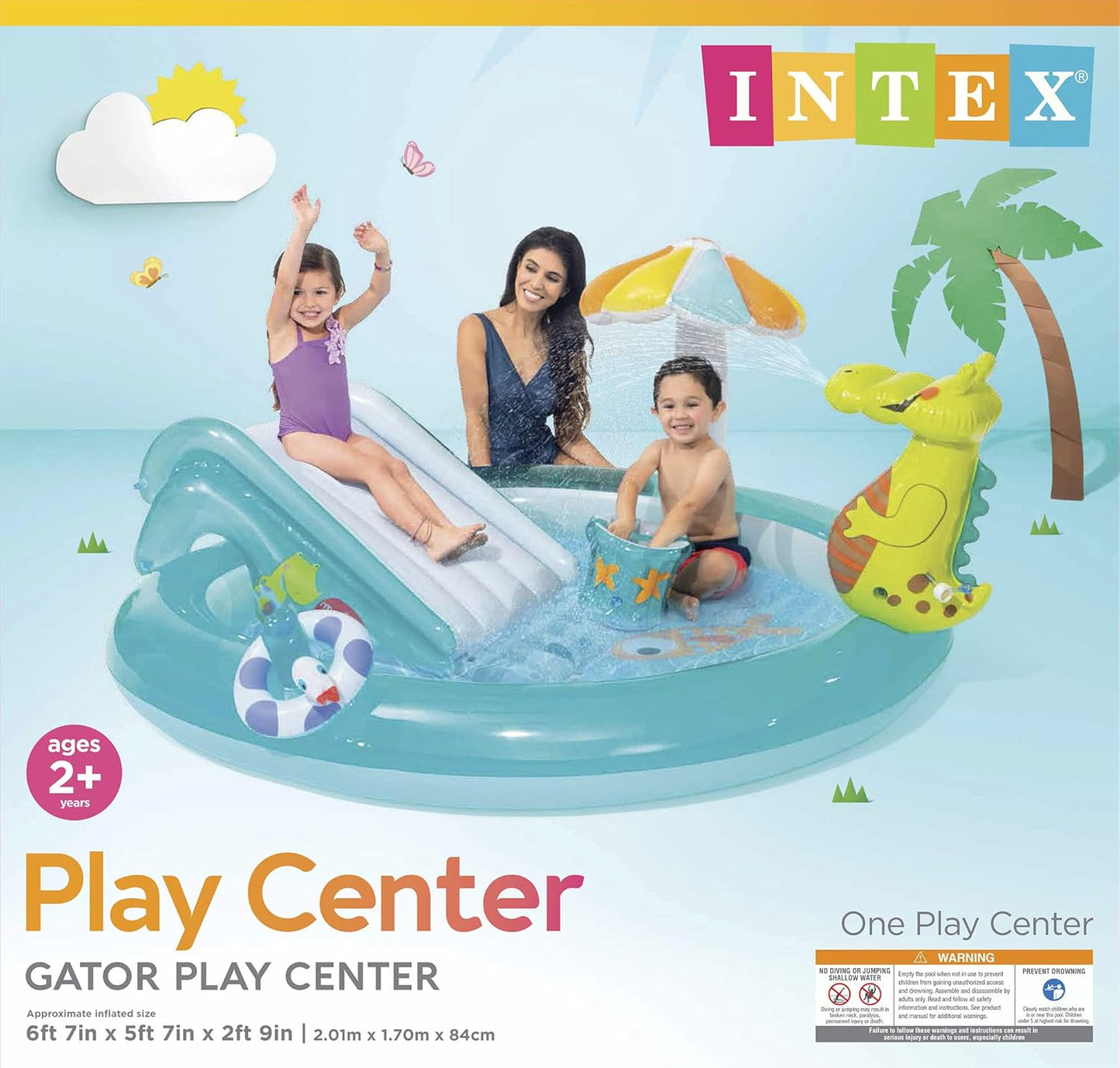 Intex Gator 6.6' x 5.6' x 4" Outdoor Inflatable Kiddie Pool Water Play Swim Center
