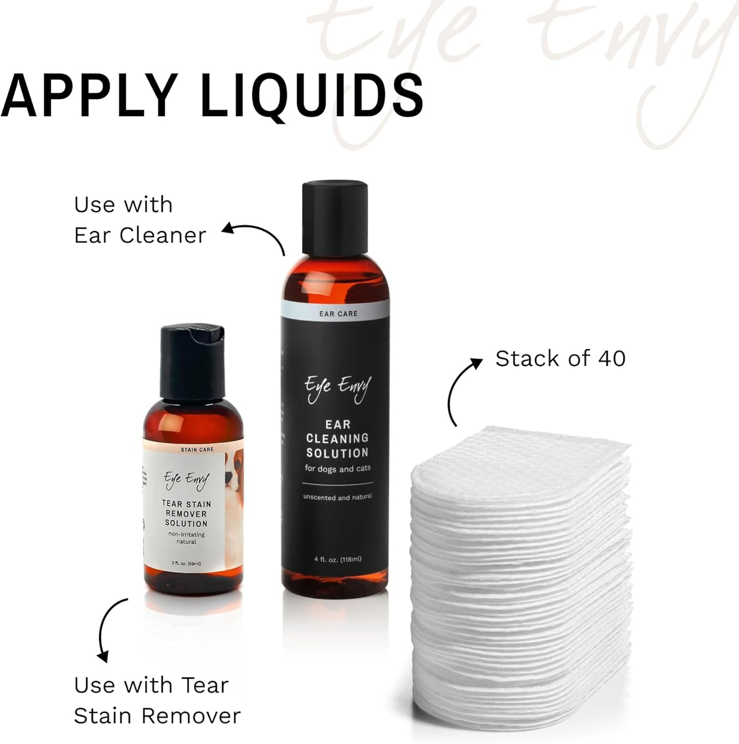 Eye Envy Finger Mitts Clean Dog Ears & pet tears. Use Tear Stain Solution or Ear Cleaner. Gently Remove Crusts, Earwax & Debris. Soft Fabric Finger cots. 40 Count.