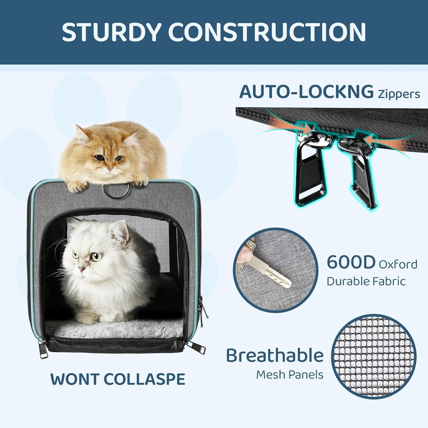 Soft-Sided Pet Carrier for Air Travel 18x11x11 Inch - Underseat Cabin Carry Bag for Small Cats & Dogs Under 15 lbs