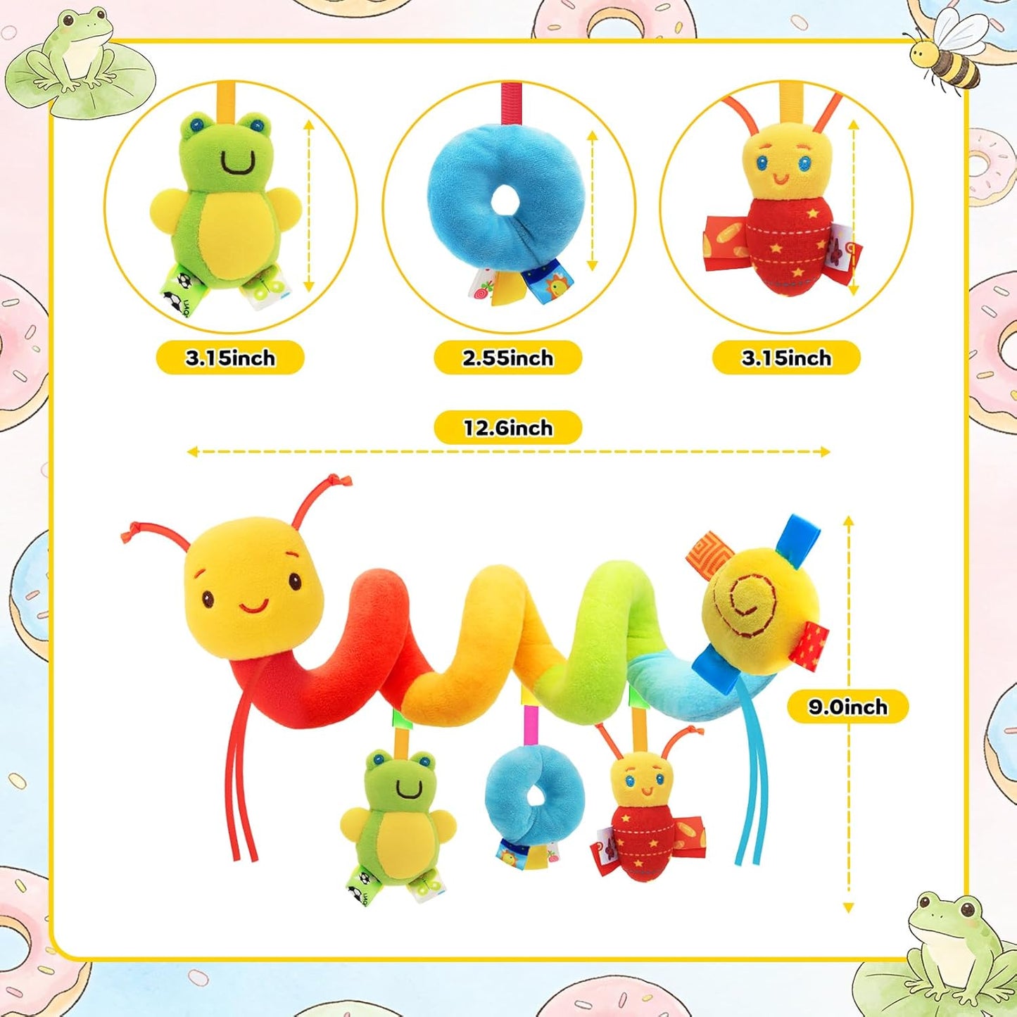 FPVERA Baby Crib Hanging Rattles Toys - Infant Baby Car Seat Around Rattle Toys Cartoon Insect Spiral Hanging Toy with Ringing Bell for Infants Bed Stroller Car Seat Bar for Babies Boys and Girls