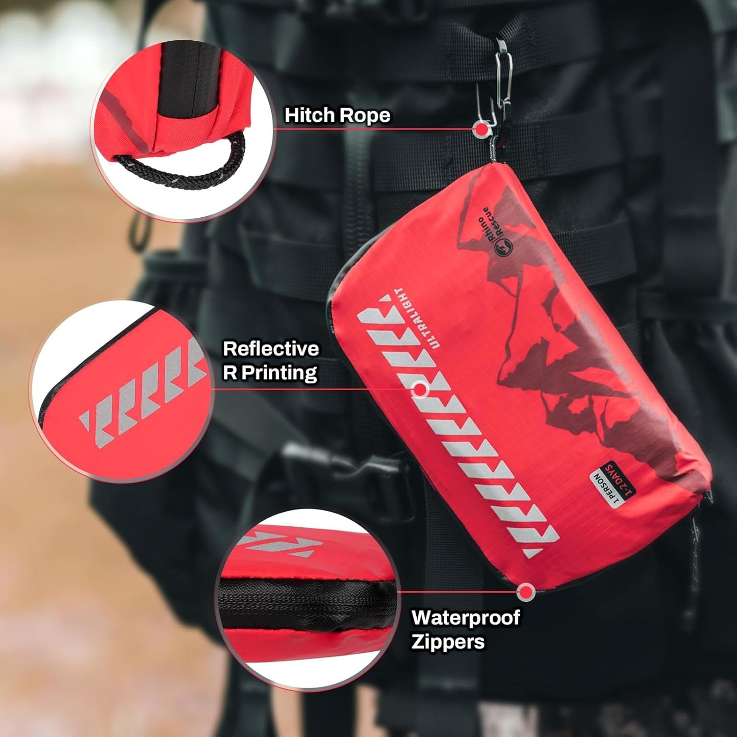 RHINO RESCUE Small First Aid Kit Ultralight Water-Resistent Medical Kit for Hiking, Backpacking, Cycling, Travel, Vehicles