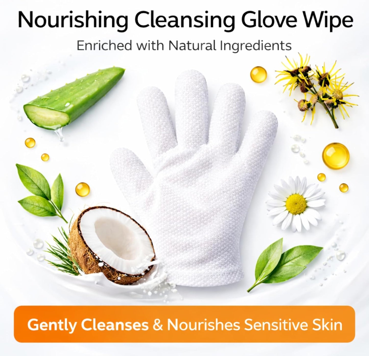 Aurora Pet Glove Wipes for Dogs & Cats, Wearable No-Rinse Grooming Glove Wipes for Paws, Face, Ears & Body, Hypoallergenic Disposable Pet Cleaning Wipes, Unscented, 24 Count