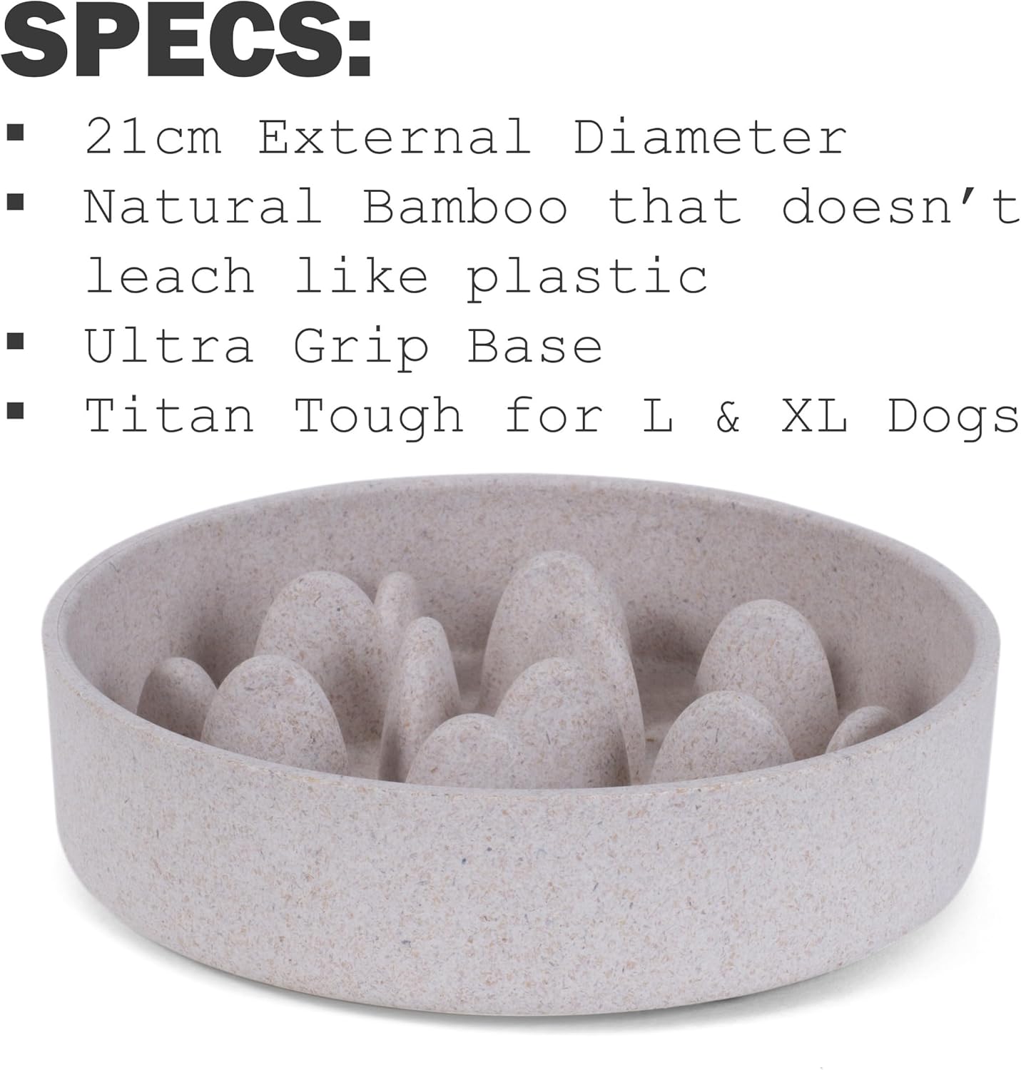 Titan Bamboo Slow Feeder Dog Bowl Large with Ultra Grip Rubber Base Pet Bowl 8 Inch