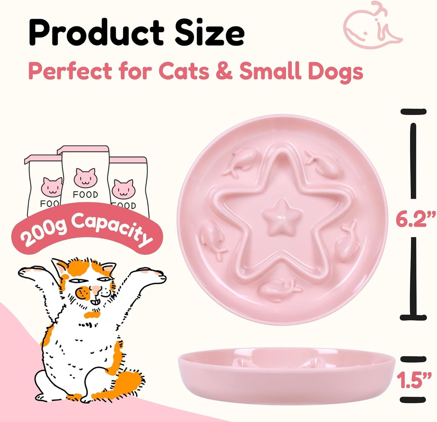 2 Pcs Cat Slow Feeder Bowl – Whisker Friendly Melamine Puzzle Feeding Cat Bowl for Slow Eating – Wet & Dry Food – Dishwasher Safe, Lightweight, Non-Slip (Blue + Pink, 6.3'')