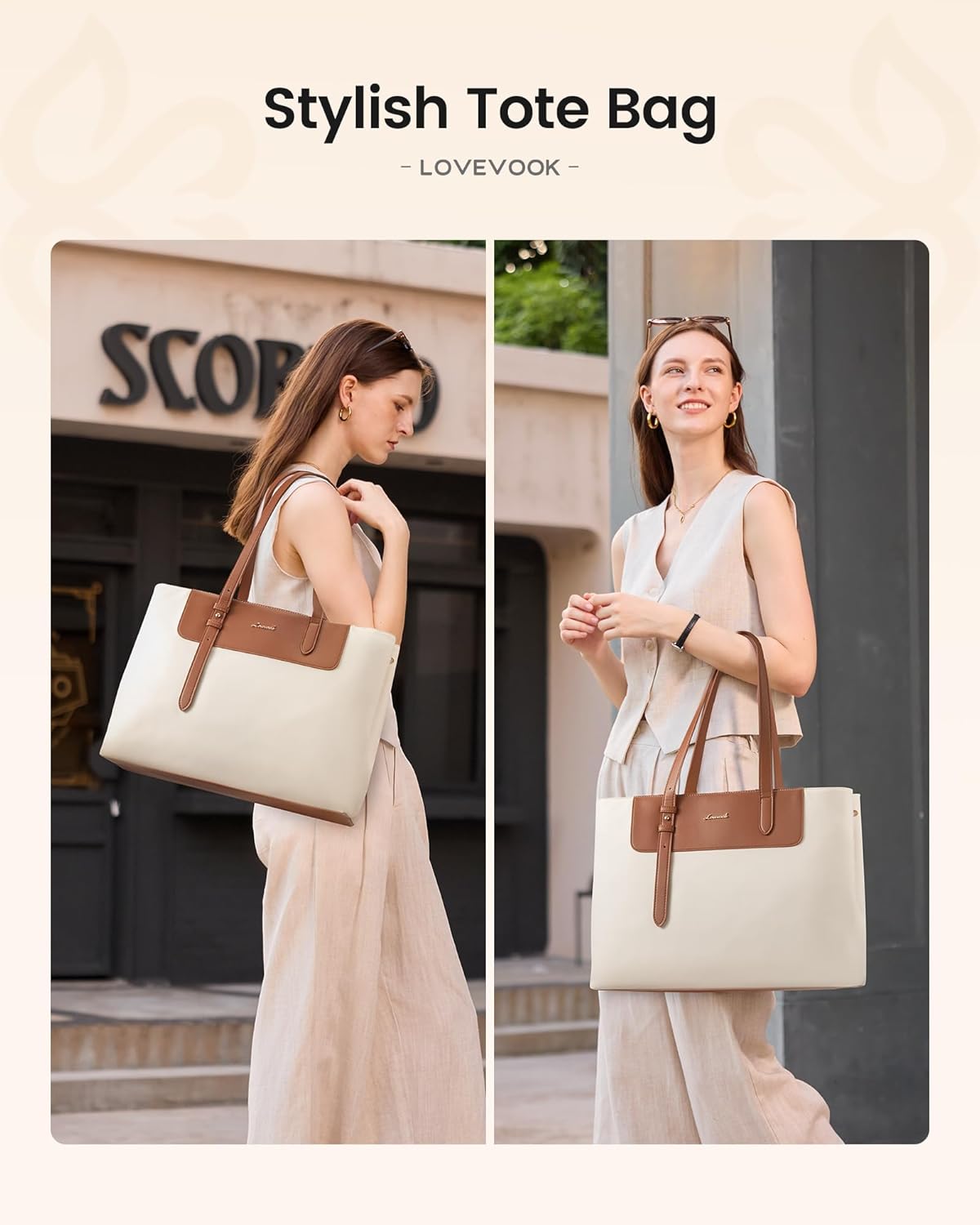 LOVEVOOK Laptop Tote Bag for Women, Water-Resistant Work Tote Bag Large Capacity Computer Bag for Travel, Nylon & PU