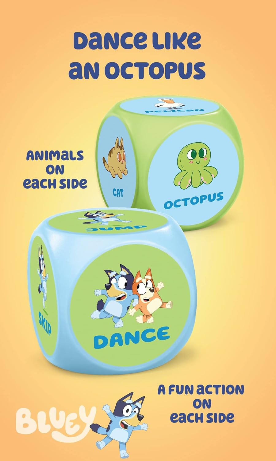 BLUEY Wackadoo Dice Imagination Act Out the Action Game | Family Game Night for All Ages | Creative and Engaging Fun for All Featuring Bluey and Bingo with 36 unique and silly combinations