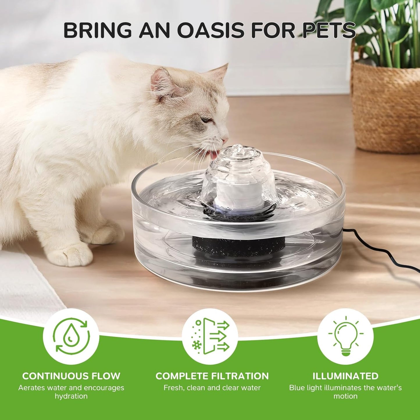 6 Packs Cat Fountain Filters & 6 Sponge Sets-Compatible with Cepheus 2.7L Glass Pet Fountain