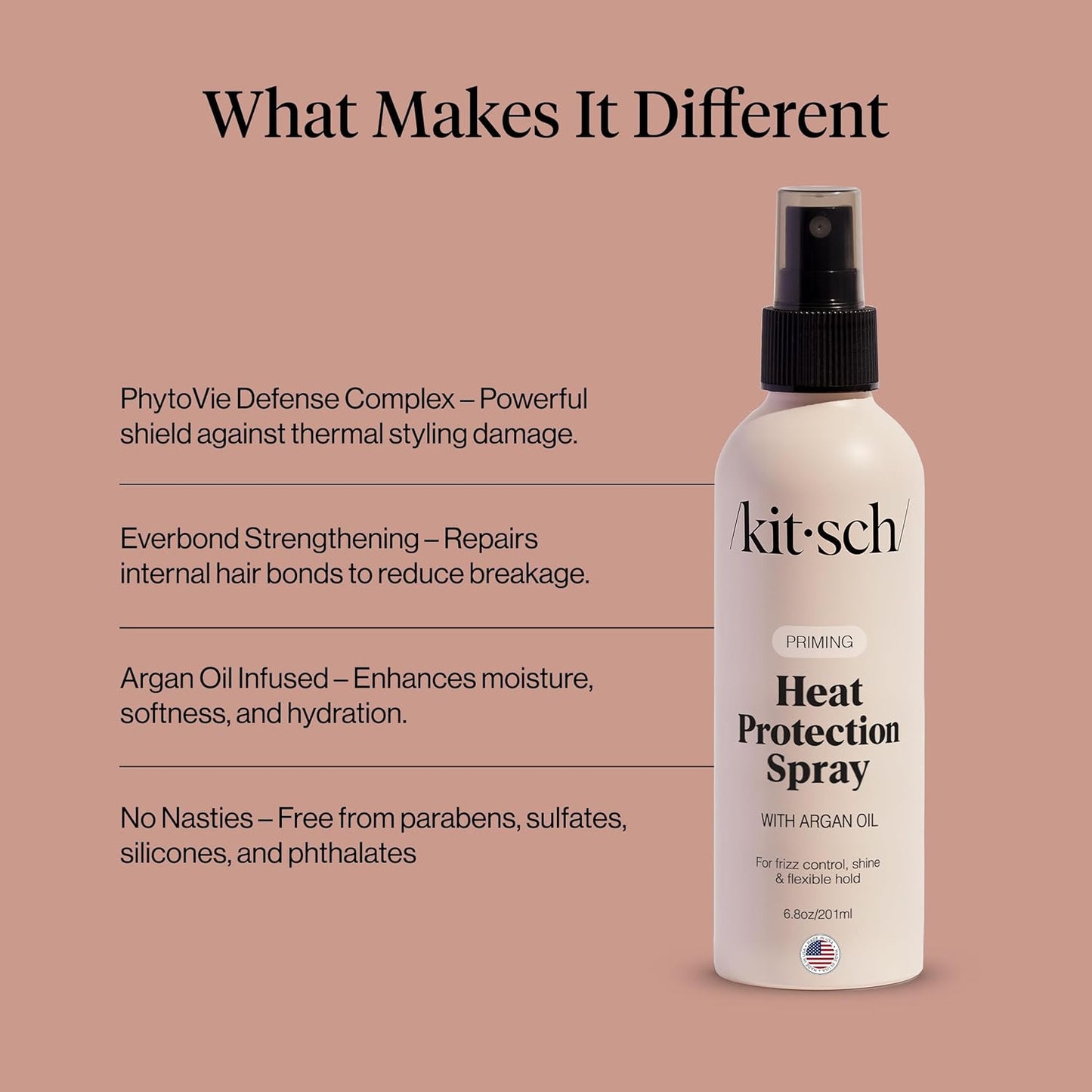 Kitsch Heat Protection Spray for Hair – Heat Protectant for Hair with Argan Oil – Styling Hair Spray for Frizz Control, Shine & Damage Protection – Protects Strands | Ideal Gifts for Women – 6.8oz