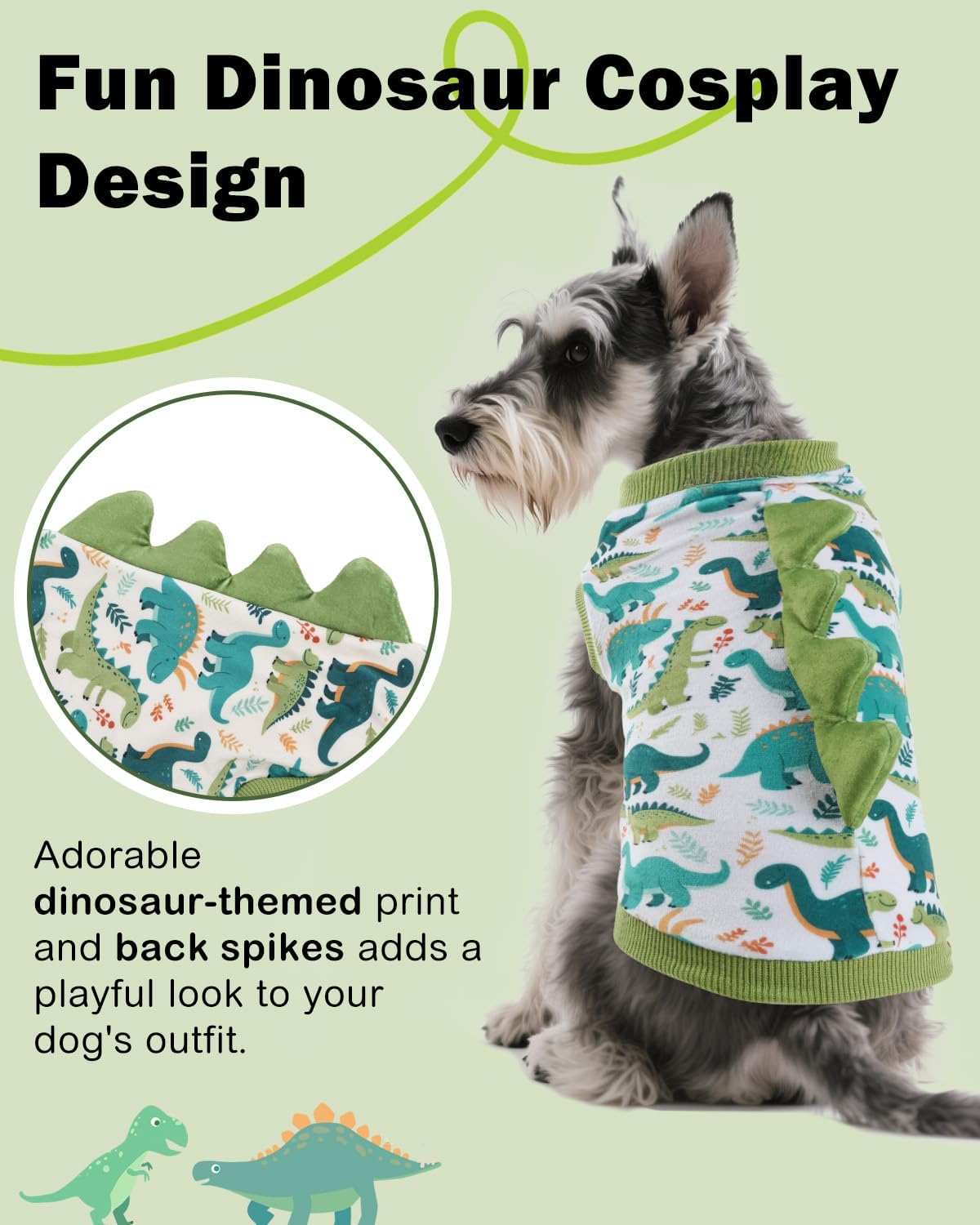 CuteBone Dinosaur Costume Dog Shirt, Stretchy Velvet T-Shirt Clothes for Small Dogs, Soft & Breathable Pet Tee Outfit Cat Apparel for Daily Wear, Cozy Pullover Design Puppy Fashion COSBX03M
