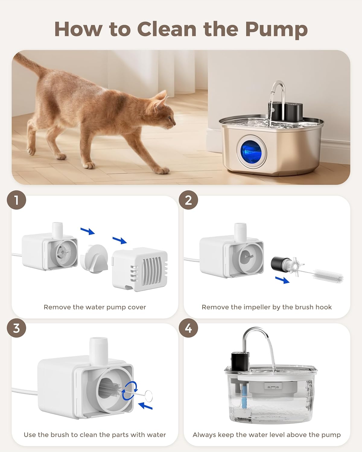 Cat Fountain Replacement Water Pump for 108oz/3.2L Wireless Pet Water Fountain Dog Water Dispenser