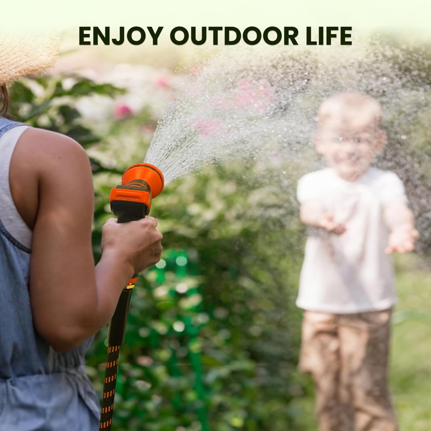Giraffe Tools Non-Expandable Garden Hose 100FT 1/2” Lightweight Flexible Water Hoses Burst 600 psi with 9 Spray Function Nozzle Heavy Duty Hose